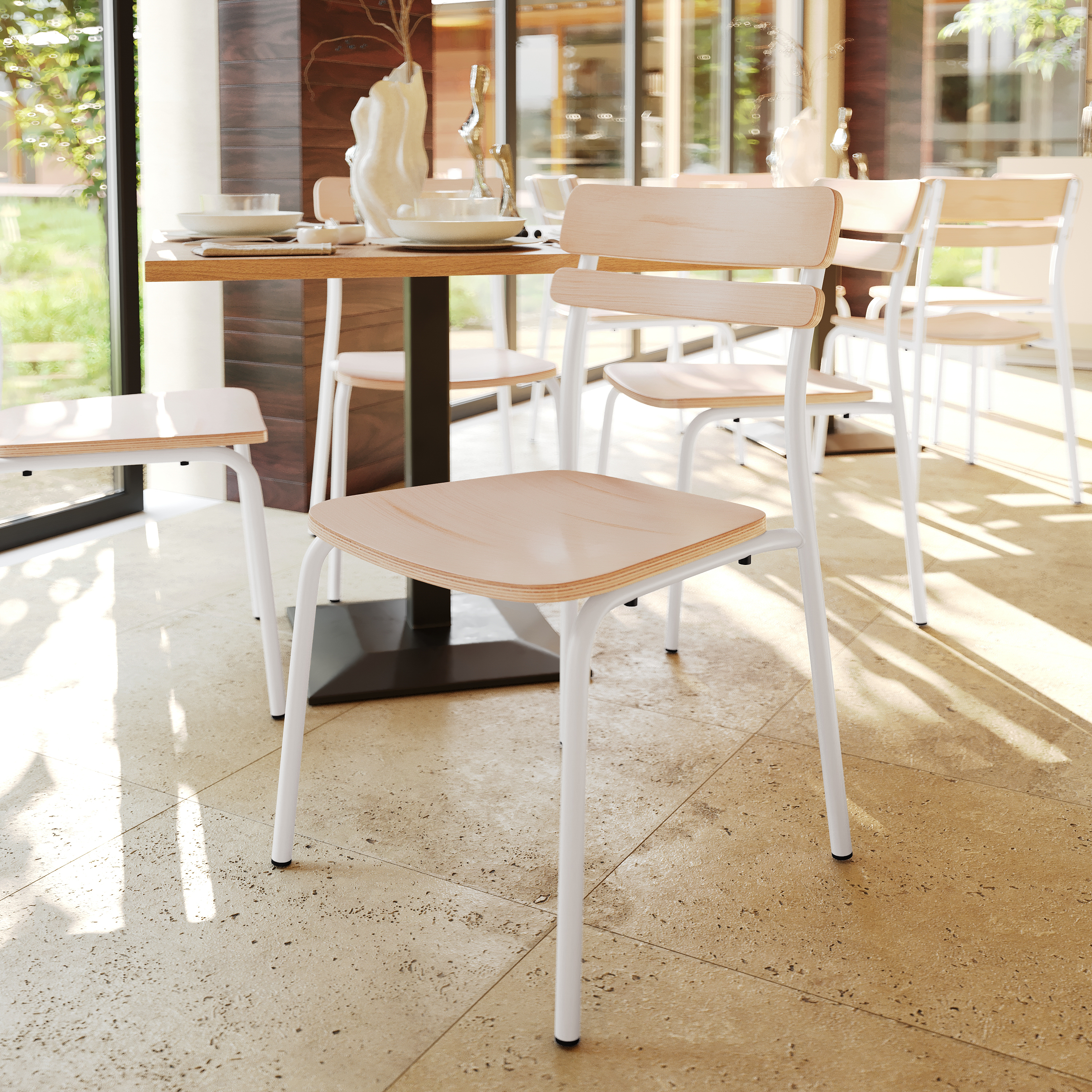 2 Pack Cyprus Commercial Grade Solid Wood Dining Chairs with White Metal Frames and Antique White Finish