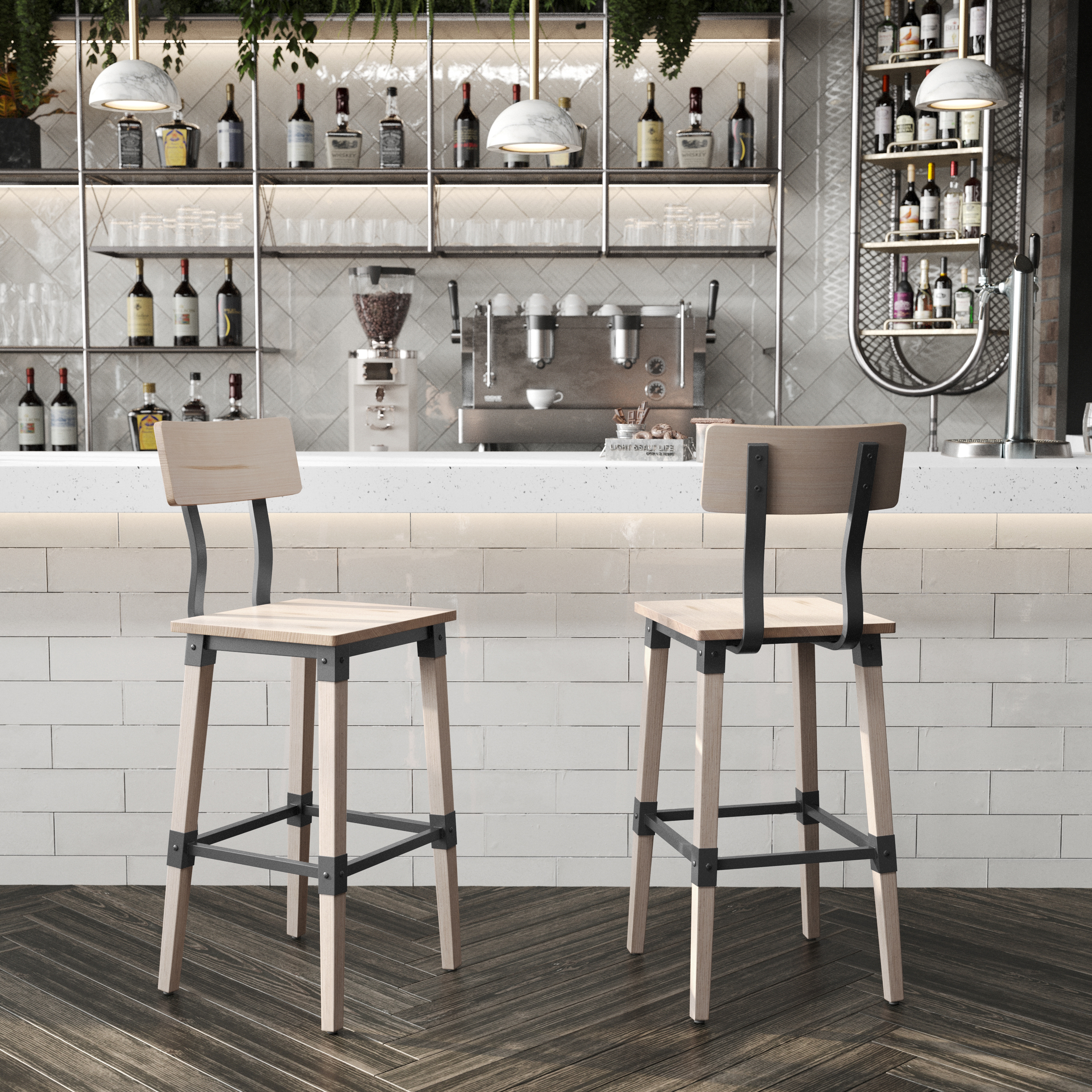 Jackson 2 Pack Commercial Grade Rustic Antique White Industrial Wood Dining Barstool