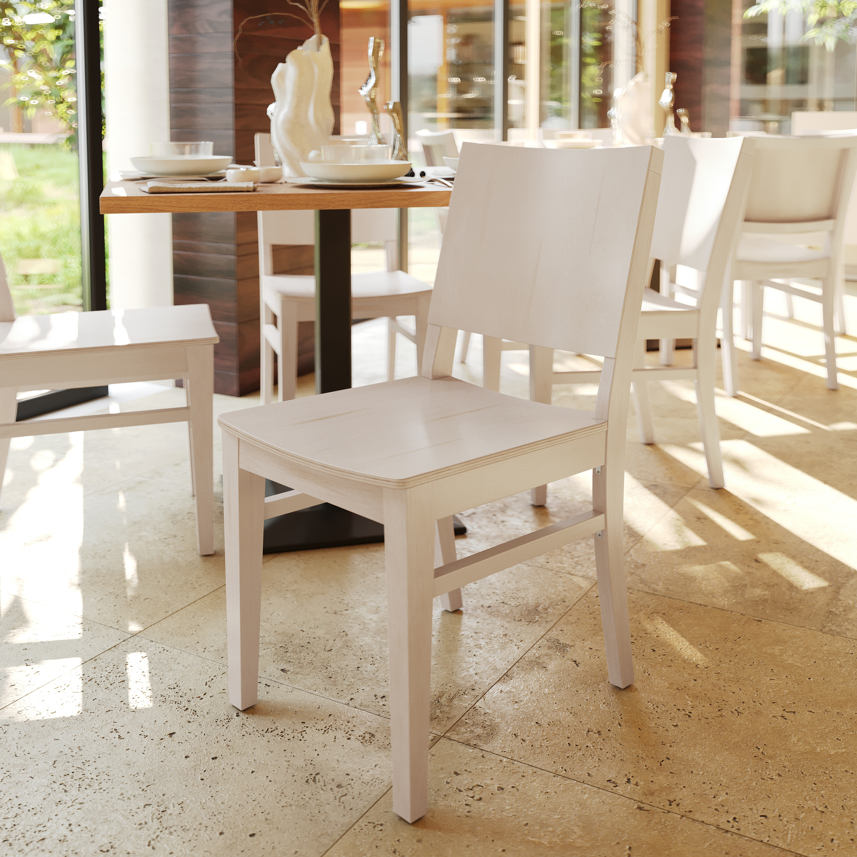 2 Pack Naples Commercial Grade Solid Wood Dining Chairs with Curved Backrests and Antique White Finish