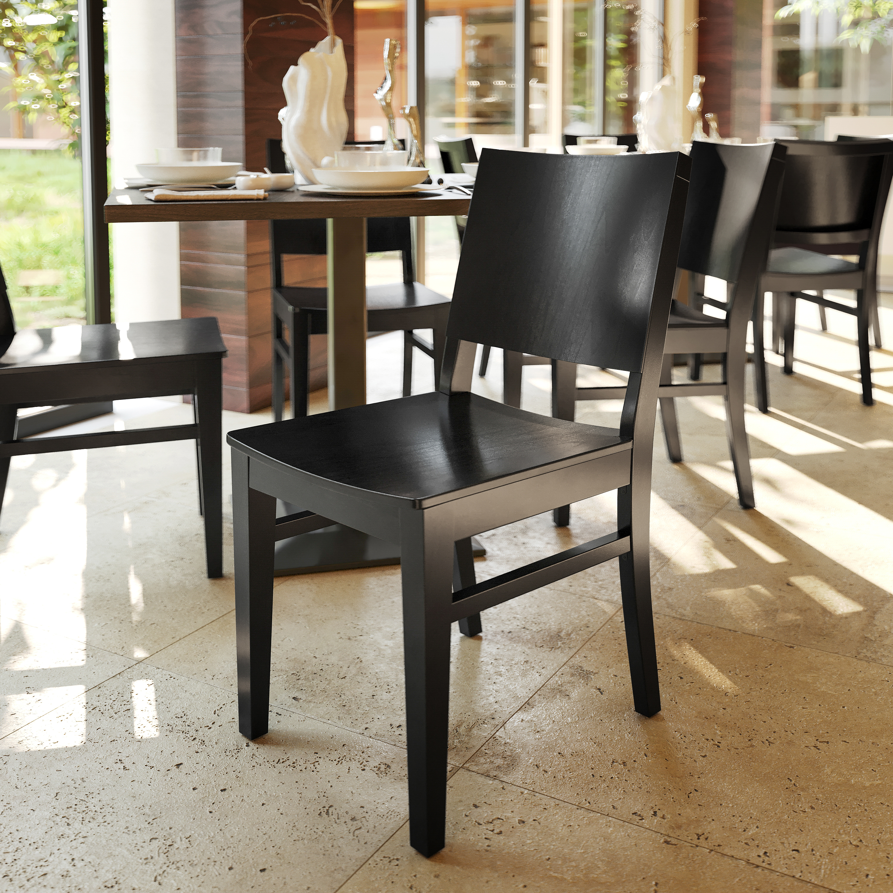 2 Pack Naples Commercial Grade Solid Wood Dining Chairs with Curved Backrests and Black Finish
