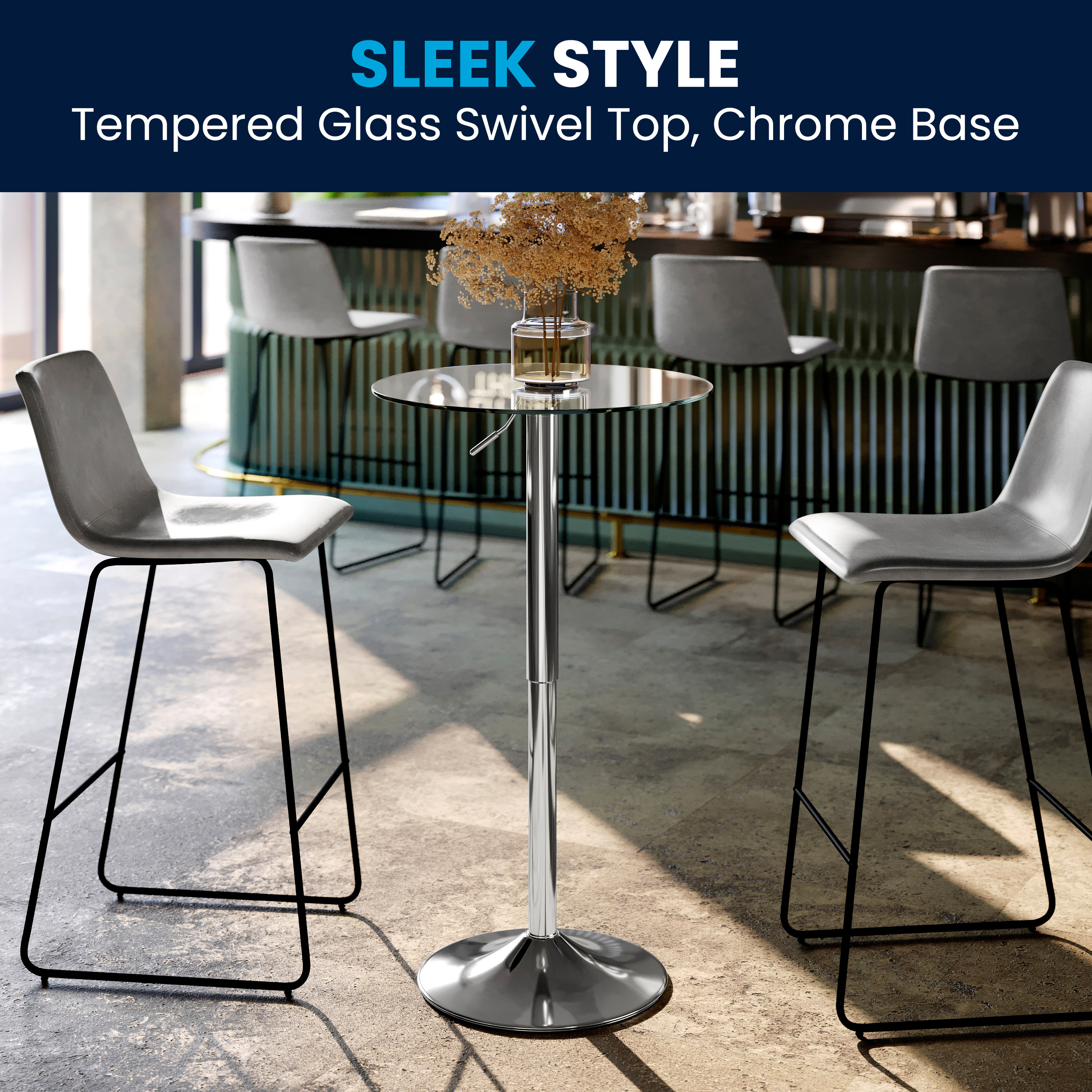 Chad 23.5'' Round Adjustable Height Glass Table (Adjustable Range 33.5'' - 41'')