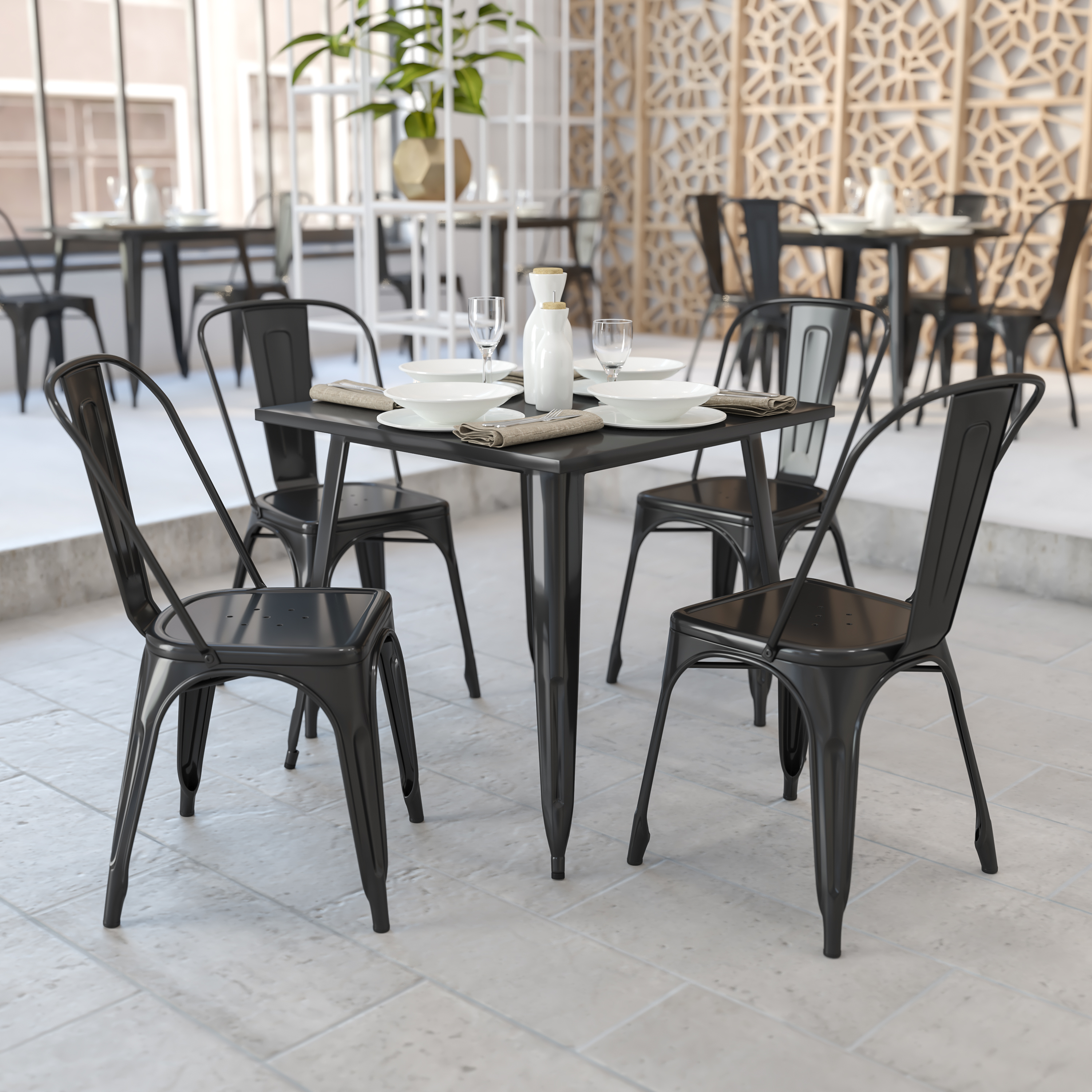 Toby Commercial Grade 31.75" Square Black Metal Indoor-Outdoor Table