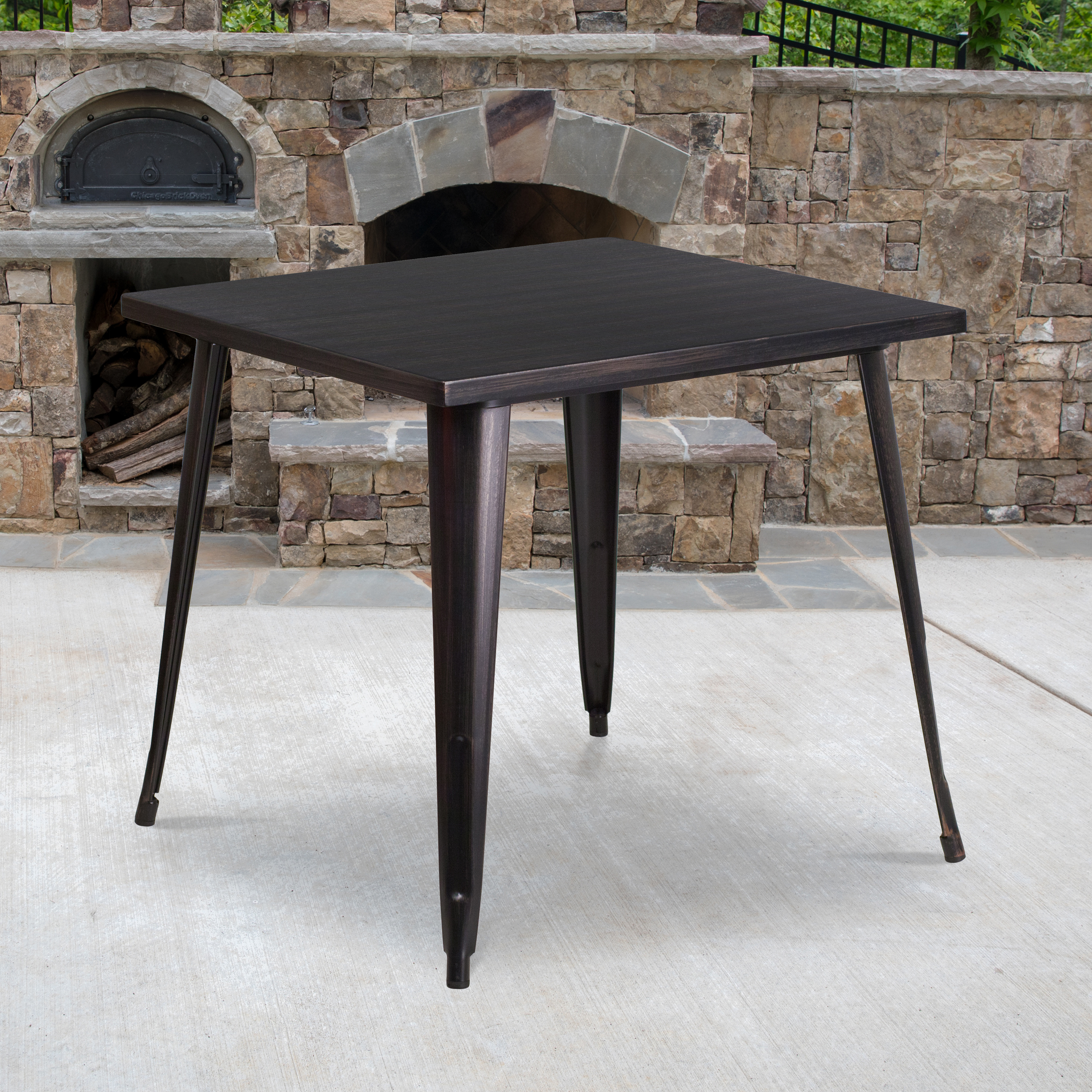 Toby Commercial Grade 31.75" Square Black-Antique Gold Metal Indoor-Outdoor Table