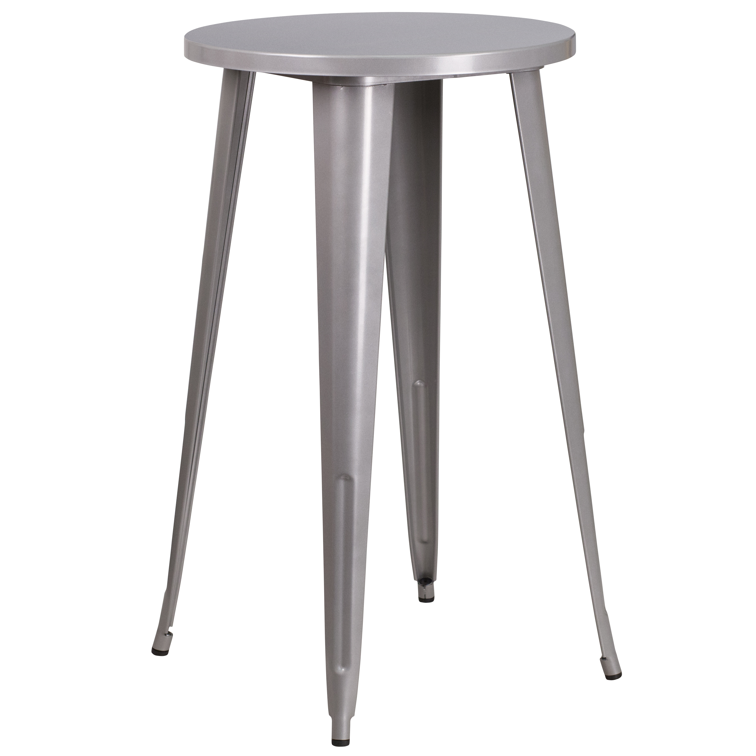 James Commercial Grade 24" Round Silver Metal Indoor-Outdoor Bar Height Table