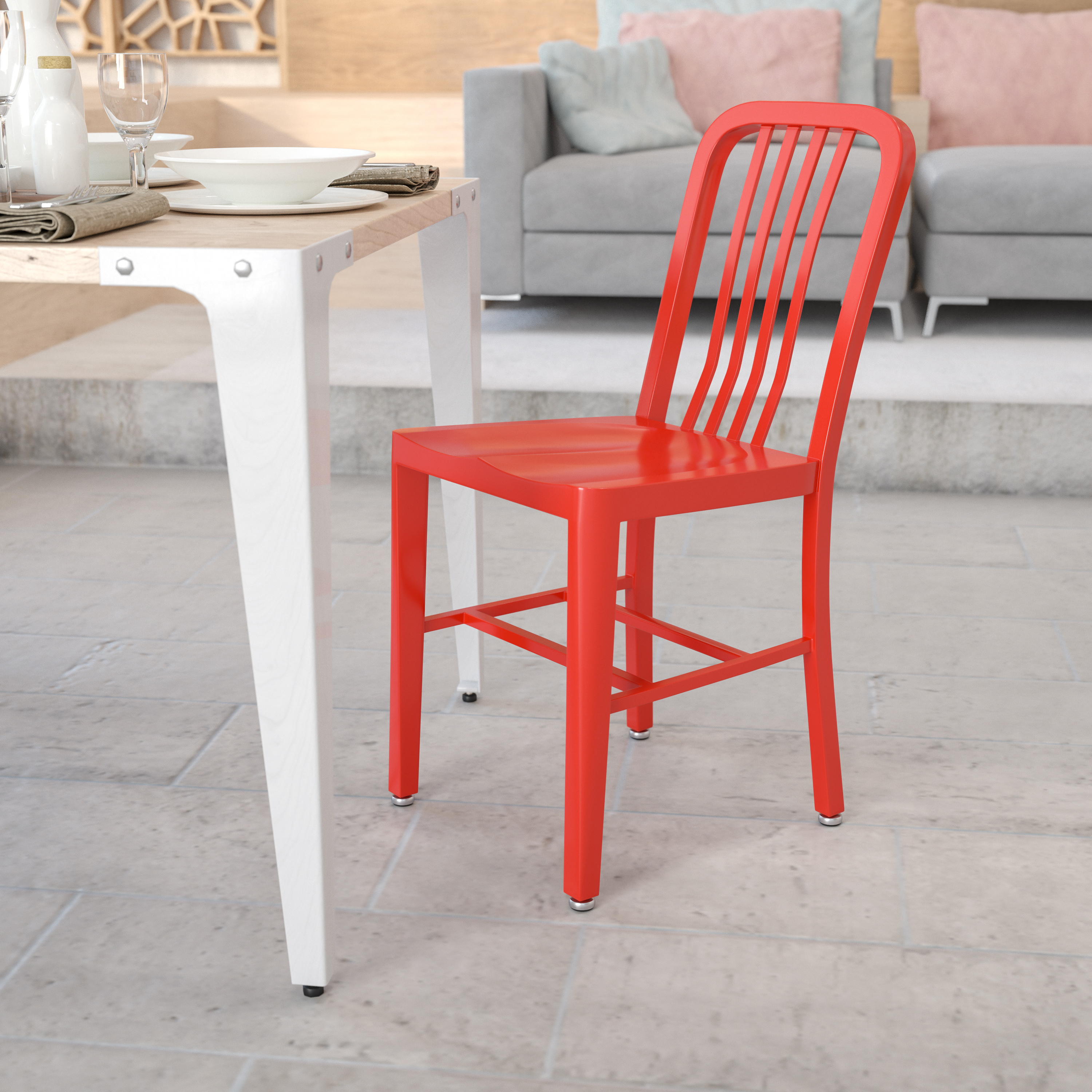 Gael Commercial Grade Red Metal Indoor-Outdoor Chair