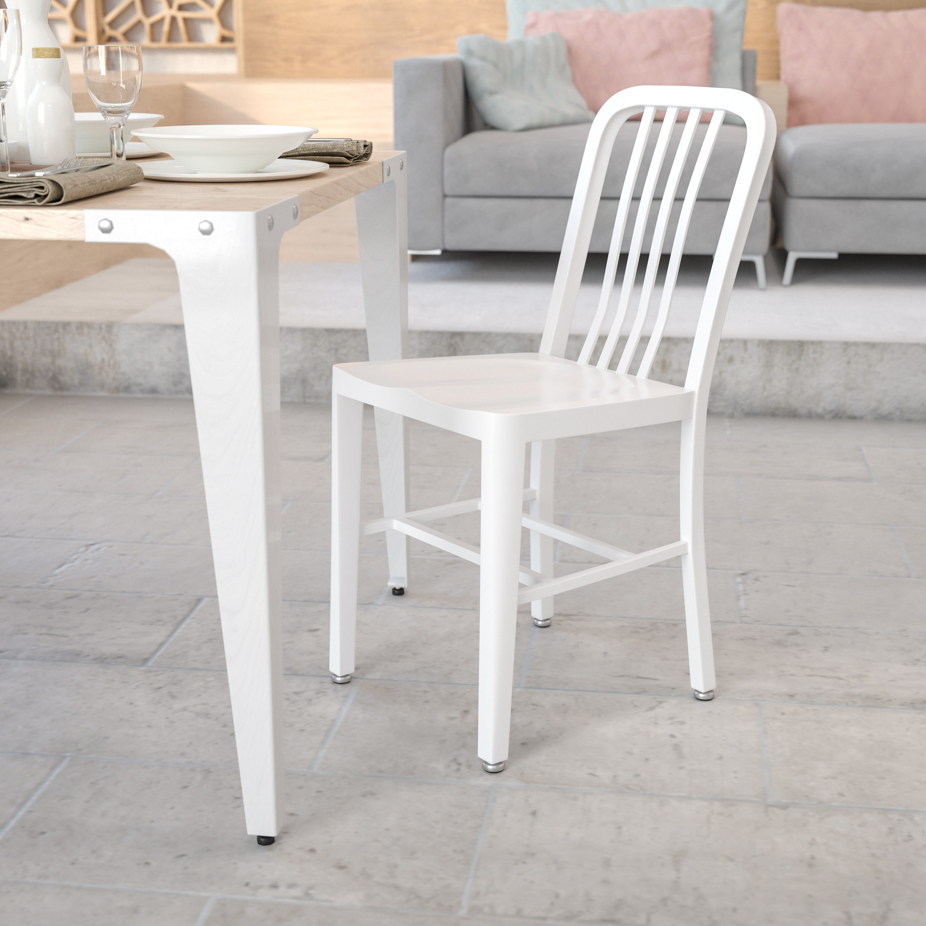Gael Commercial Grade White Metal Indoor-Outdoor Chair