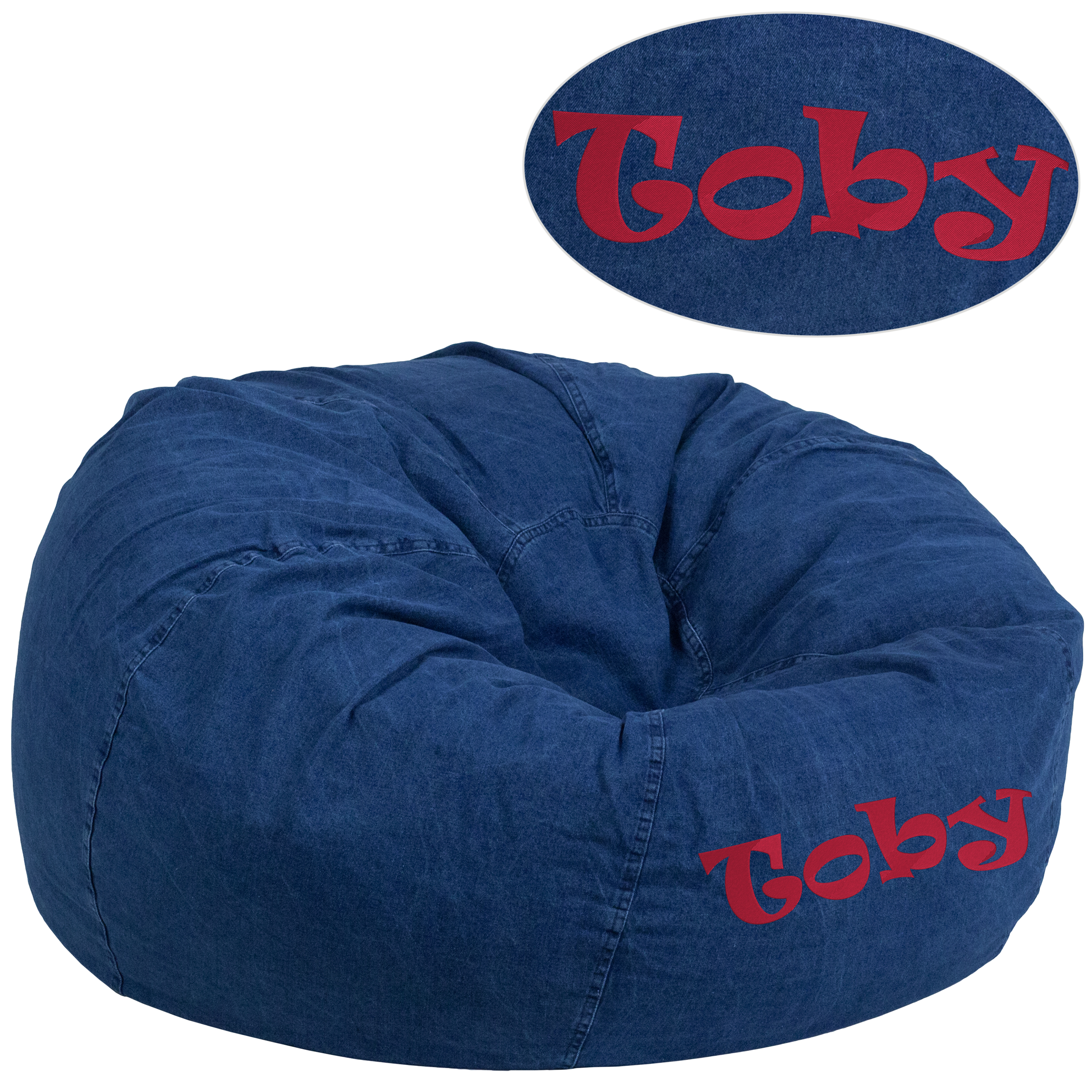 Duncan Personalized Oversized Denim Bean Bag Chair for Kids and Adults