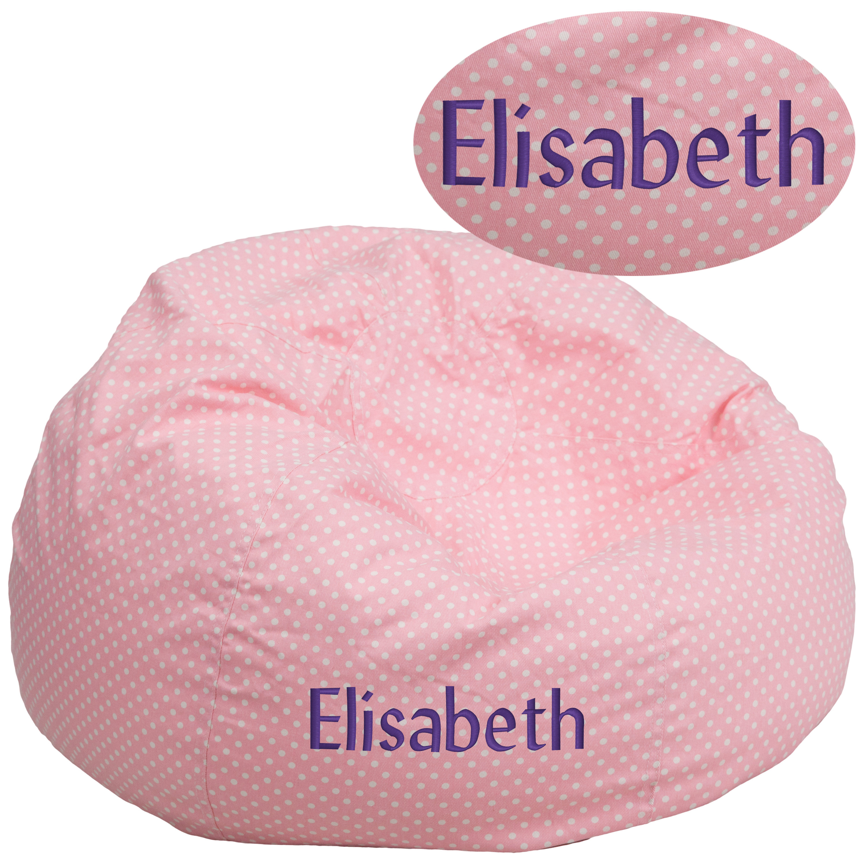 Duncan Personalized Oversized Light Pink Dot Bean Bag Chair for Kids and Adults