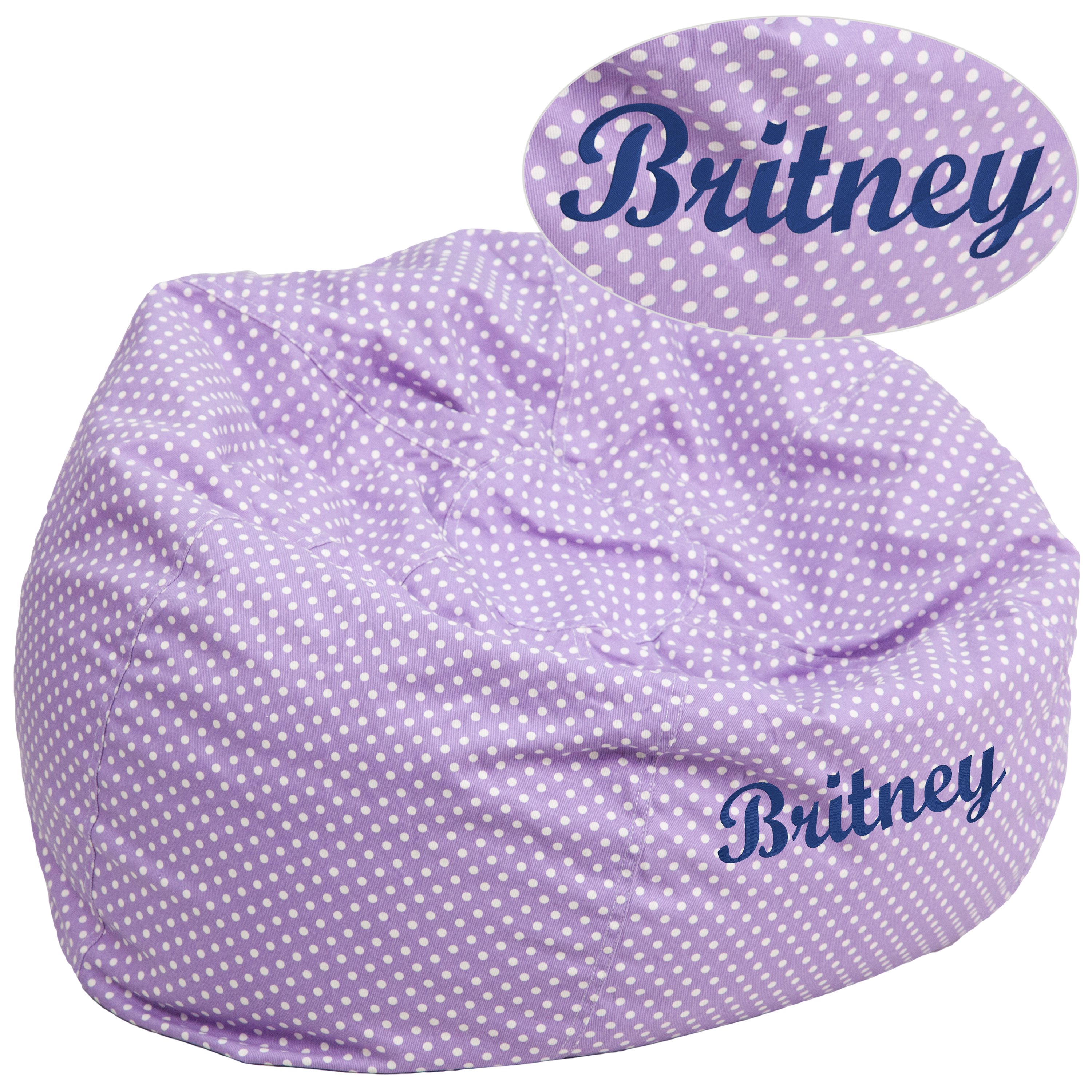 Duncan Personalized Oversized Lavender Dot Bean Bag Chair for Kids and Adults