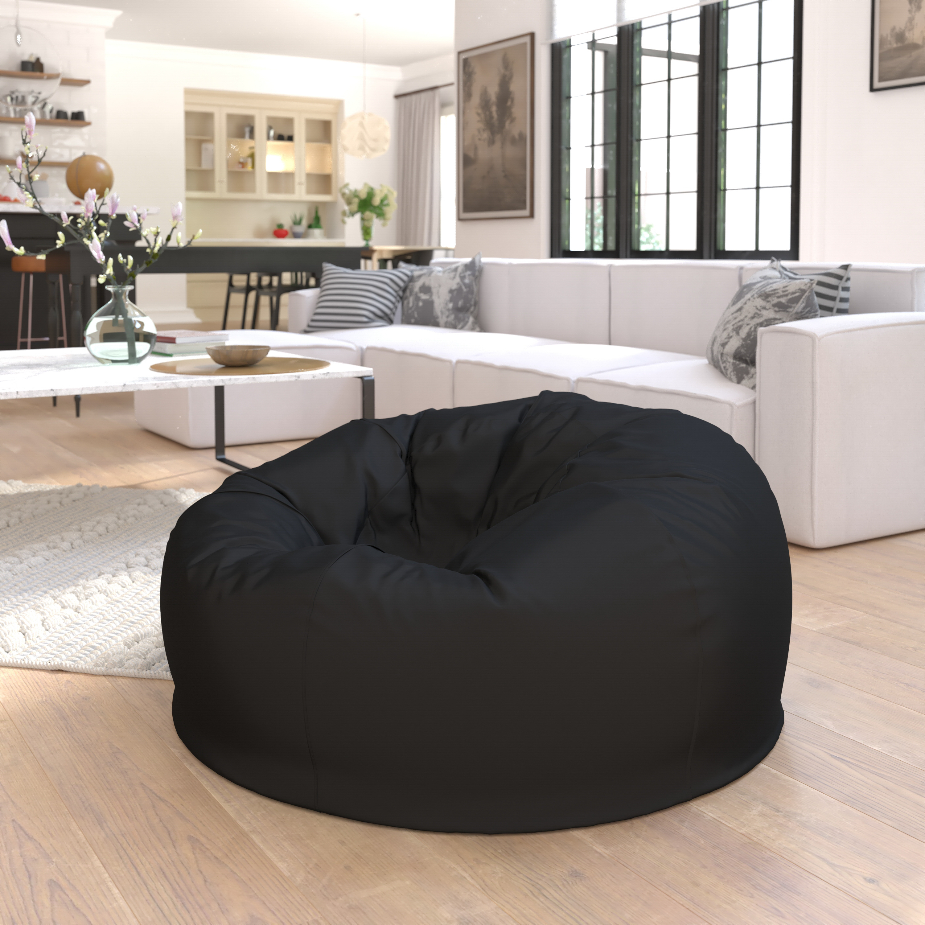 Duncan Oversized Solid Black Refillable Bean Bag Chair for All Ages