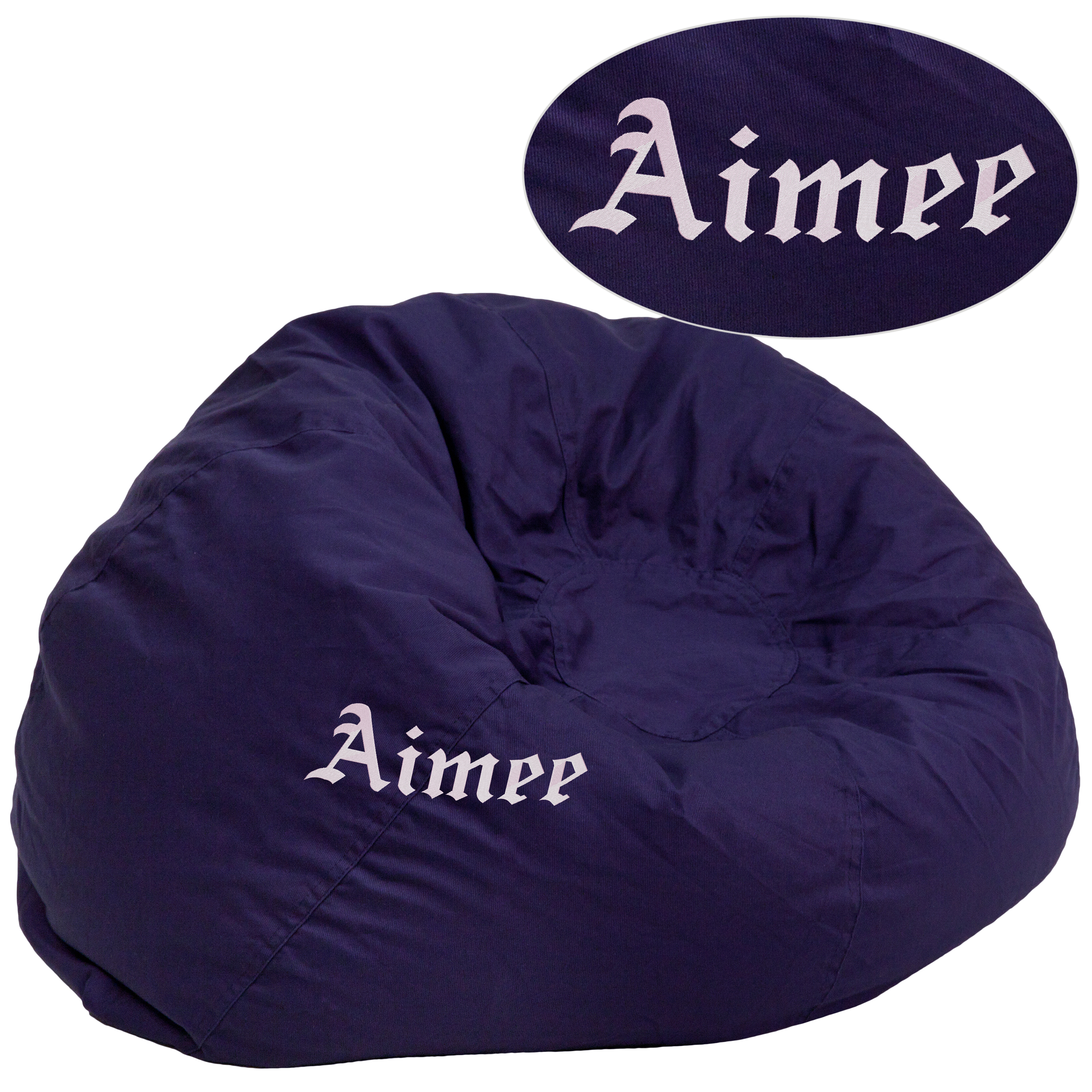 Duncan Personalized Oversized Solid Navy Blue Bean Bag Chair for Kids and Adults