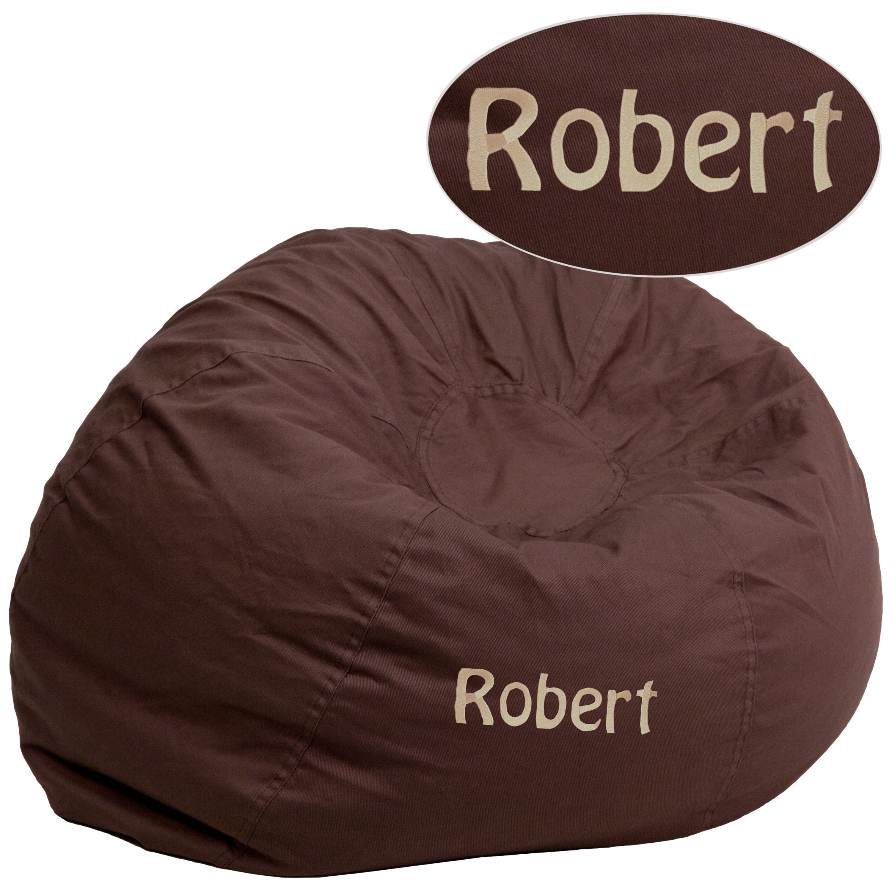 Duncan Personalized Oversized Solid Brown Bean Bag Chair for Kids and Adults