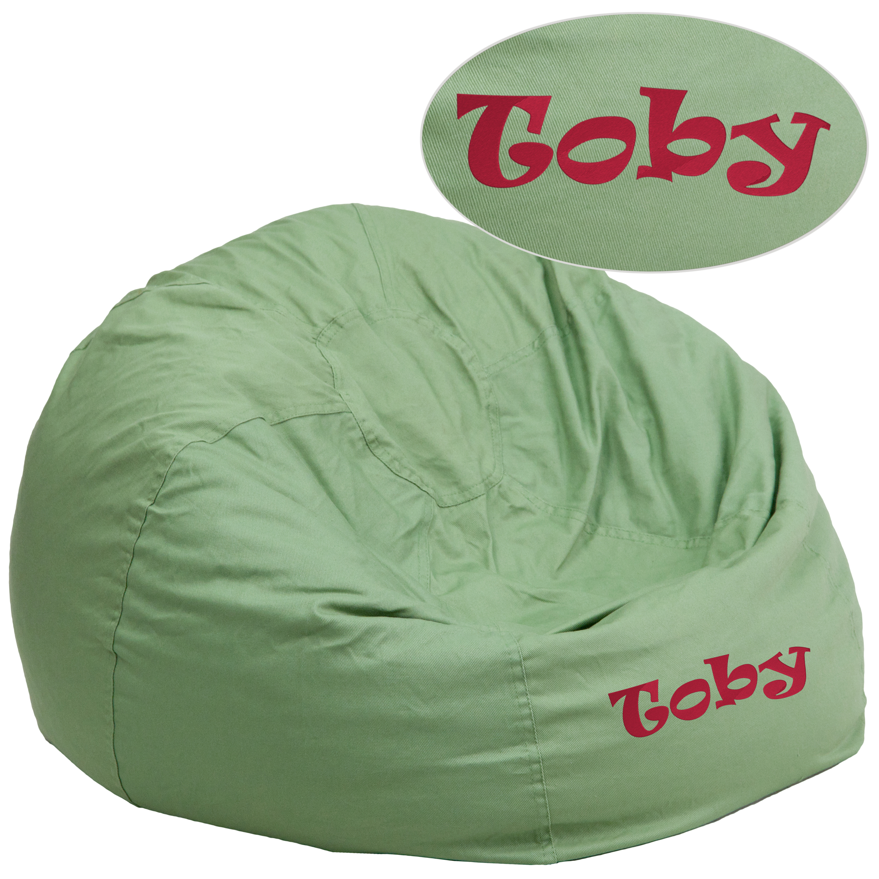 Duncan Personalized Oversized Solid Green Bean Bag Chair for Kids and Adults
