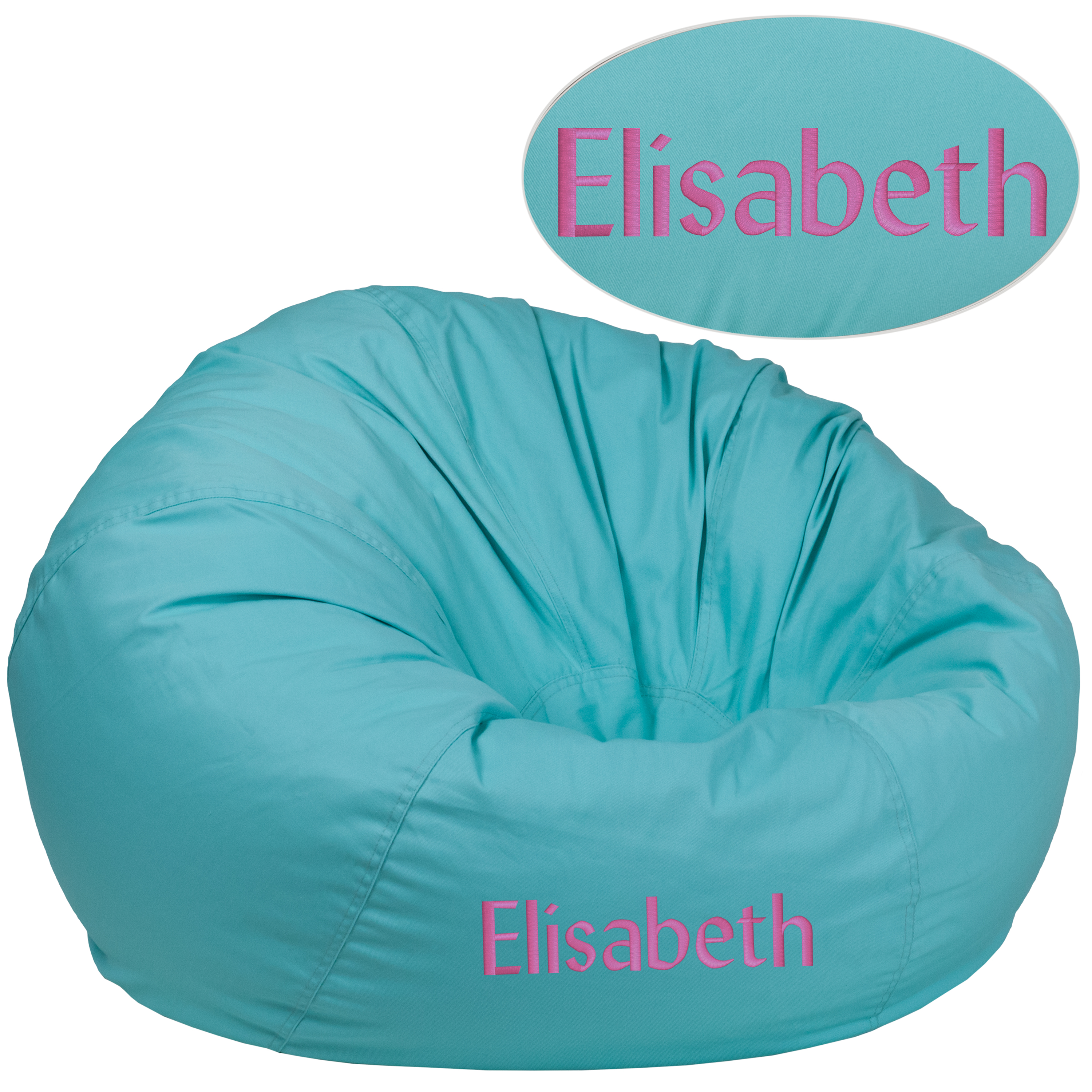 Duncan Personalized Oversized Solid Mint Green Bean Bag Chair for Kids and Adults