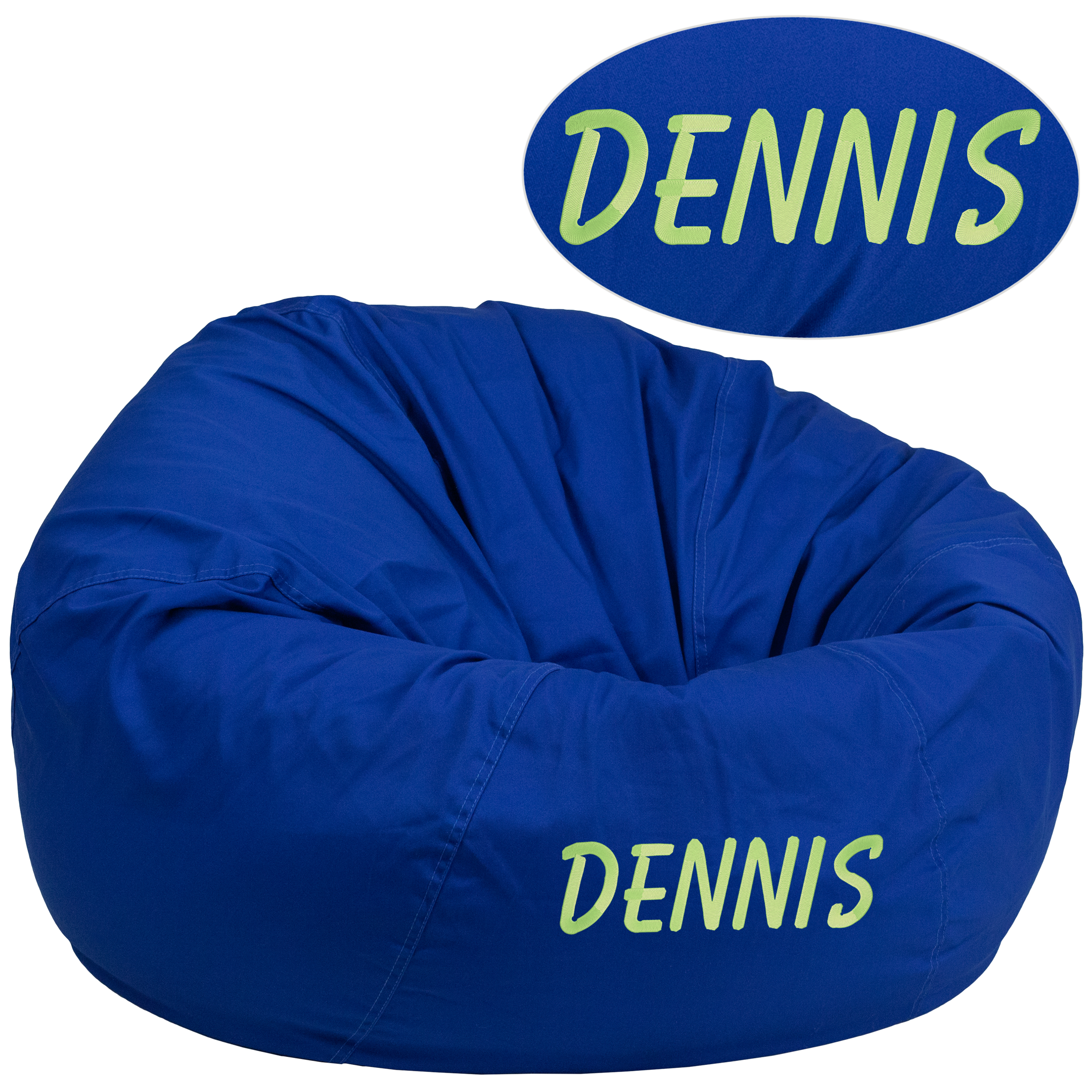Duncan Personalized Oversized Solid Royal Blue Bean Bag Chair for Kids and Adults