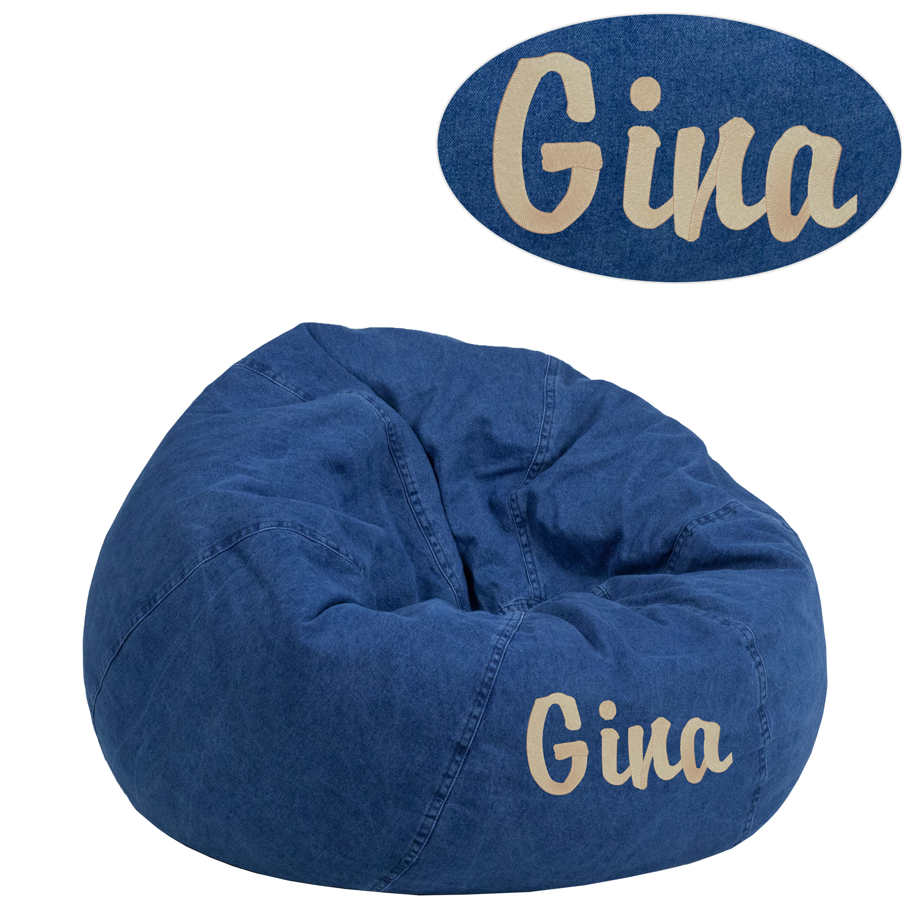 Dillon Personalized Small Denim Bean Bag Chair for Kids and Teens