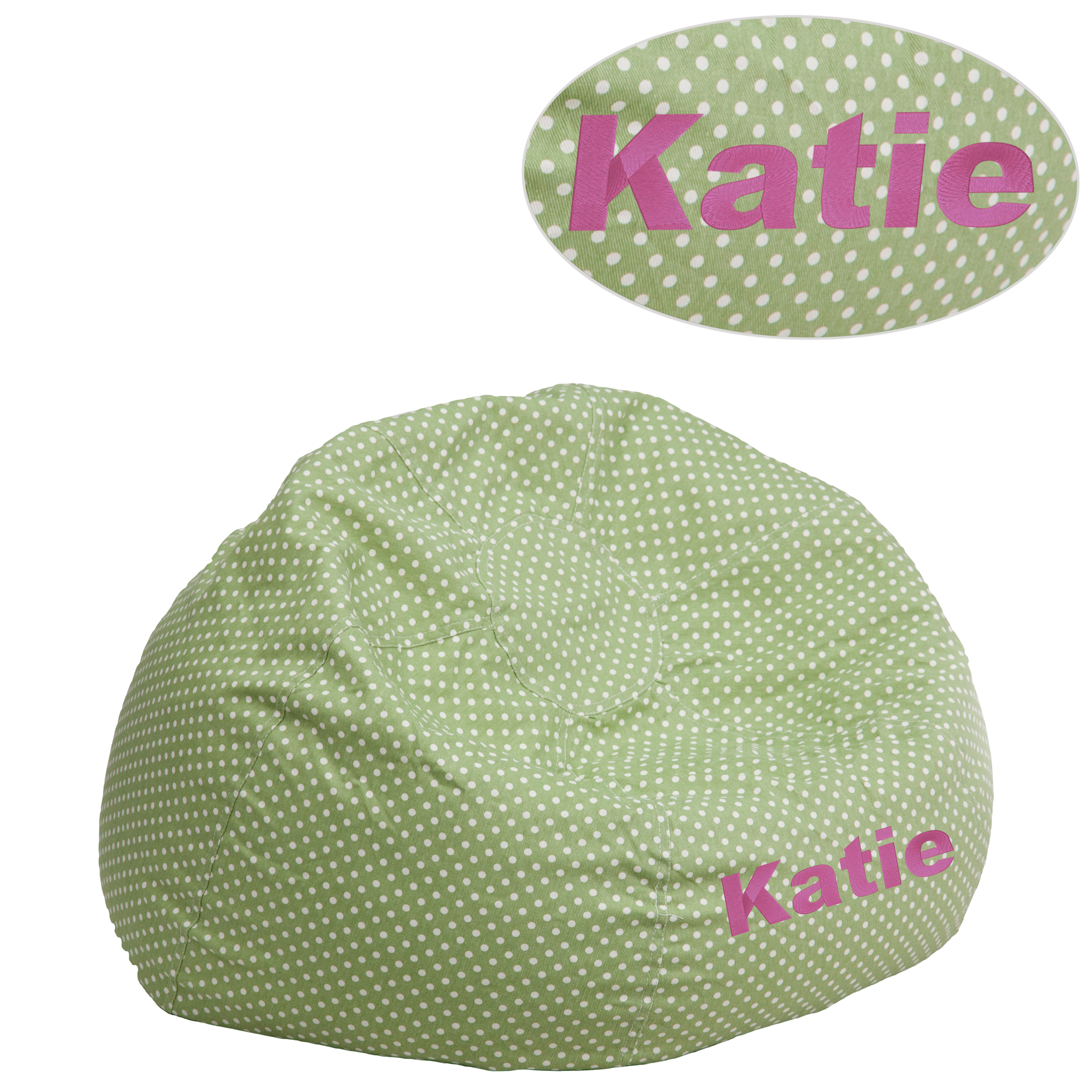 Dillon Personalized Small Green Dot Bean Bag Chair for Kids and Teens