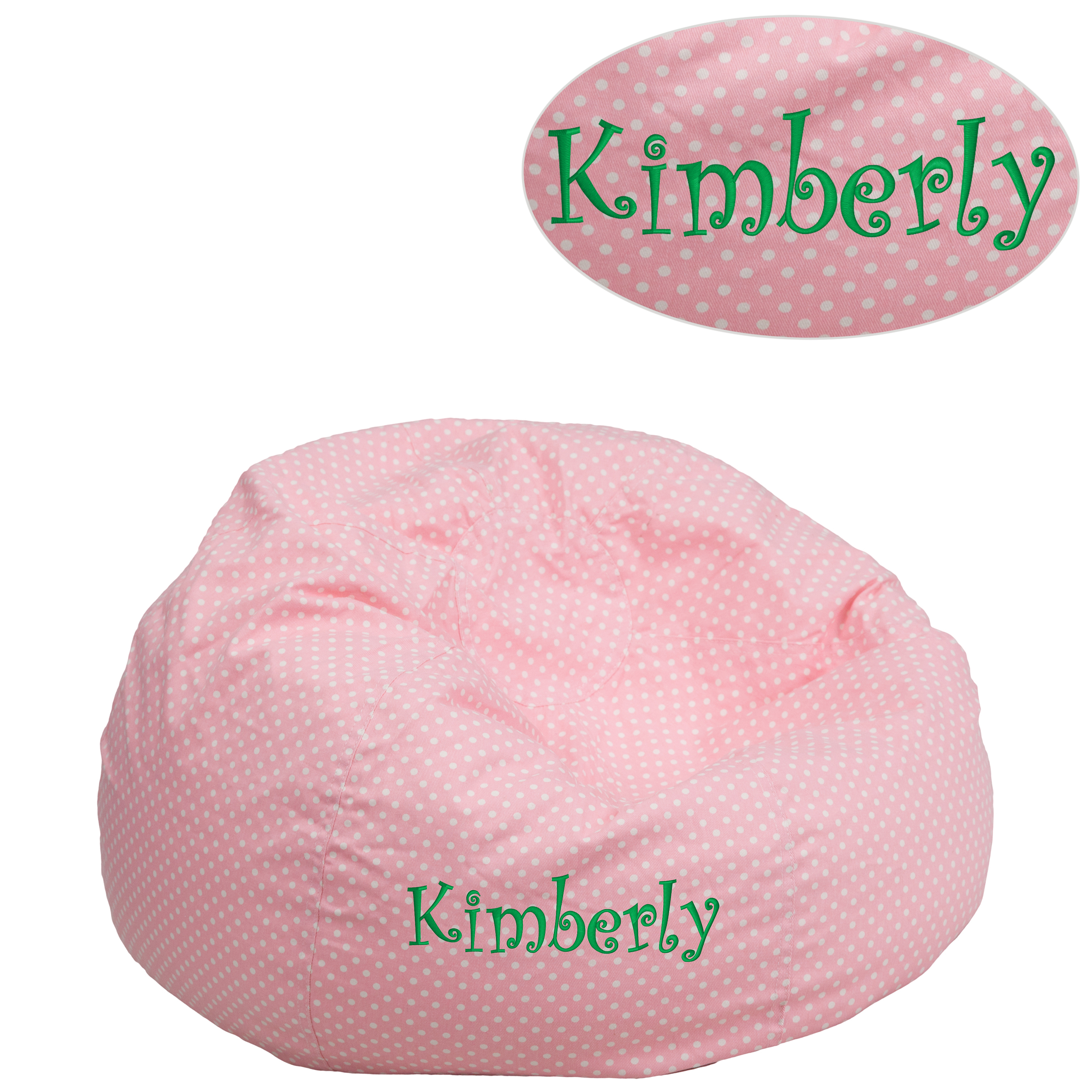 Dillon Personalized Small Light Pink Dot Bean Bag Chair for Kids and Teens