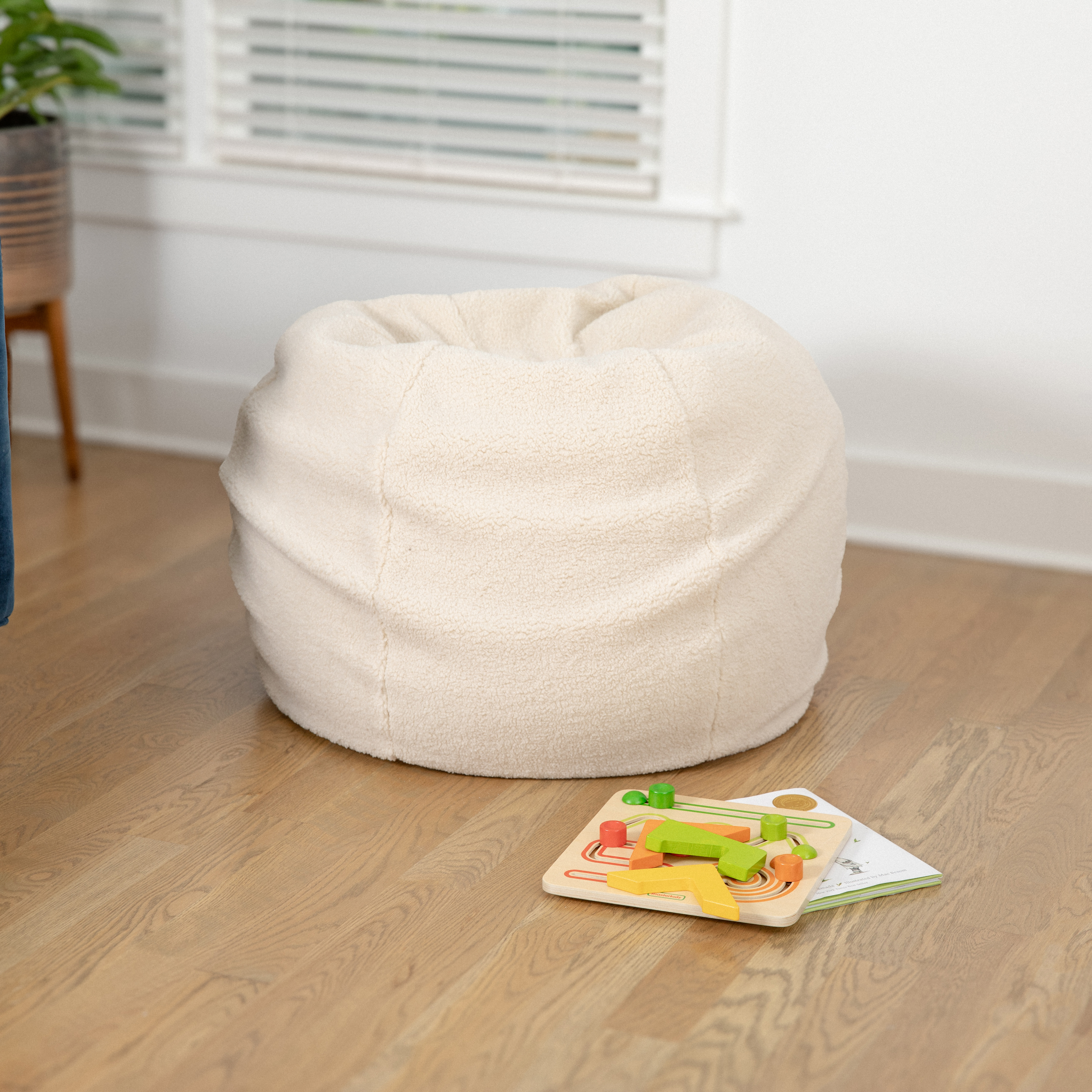 Dillon Small Natural Faux Sherpa Refillable Bean Bag Chair for Kids and Teens