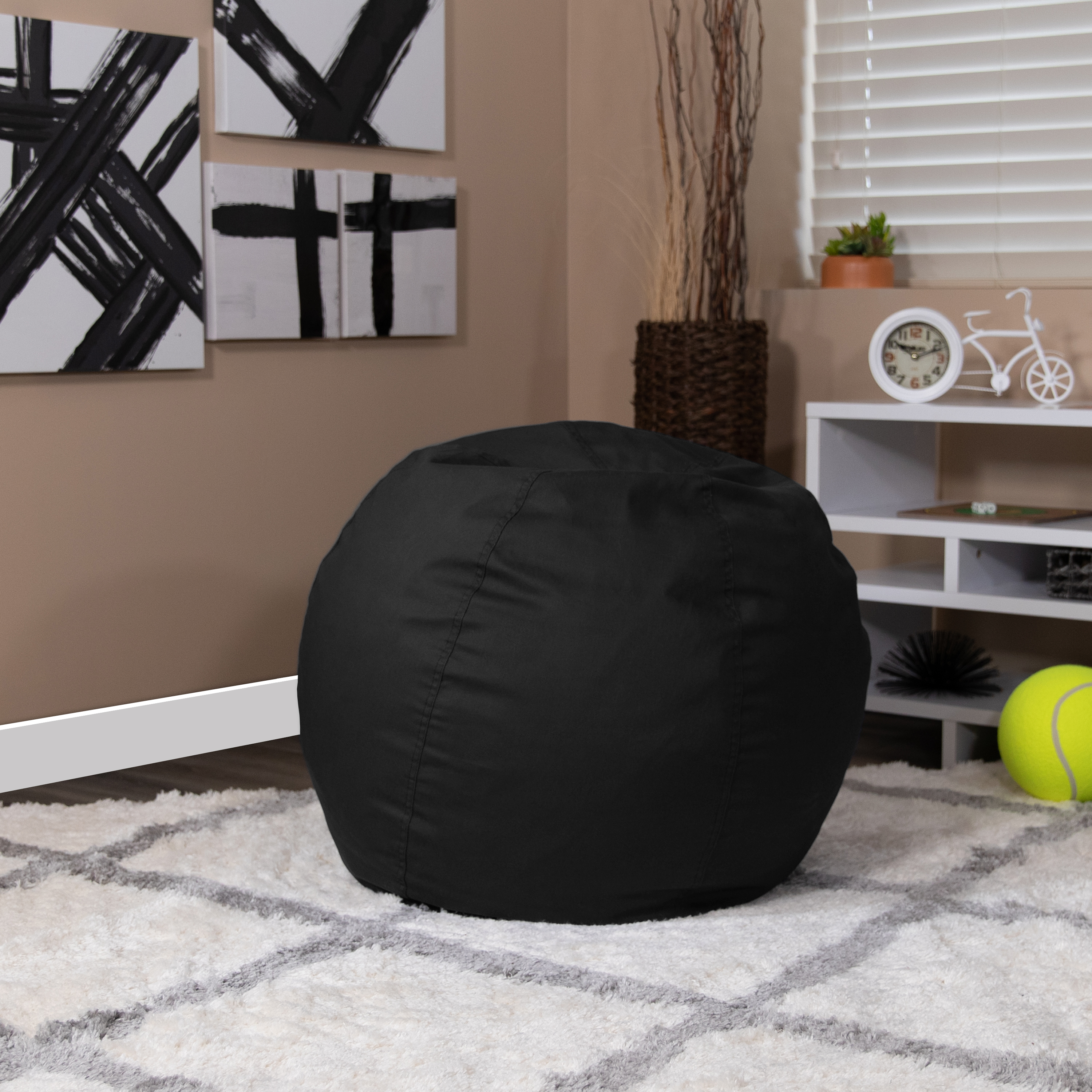 Dillon Small Solid Black Refillable Bean Bag Chair for Kids and Teens
