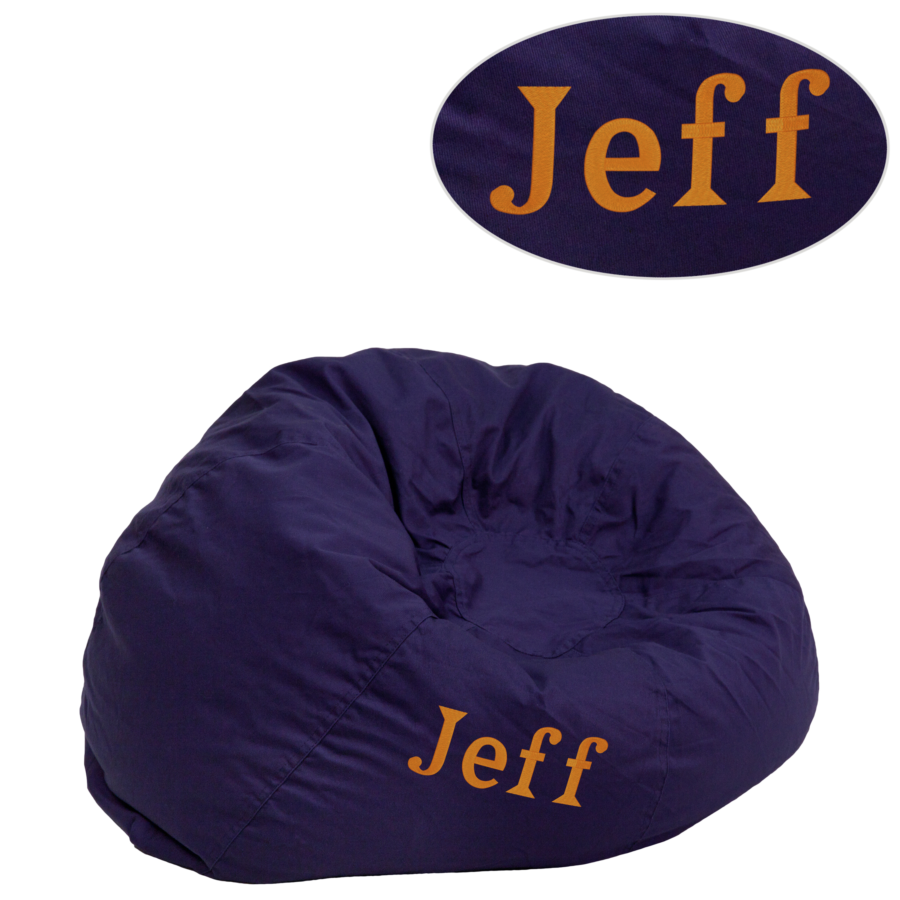 Dillon Personalized Small Solid Navy Blue Bean Bag Chair for Kids and Teens