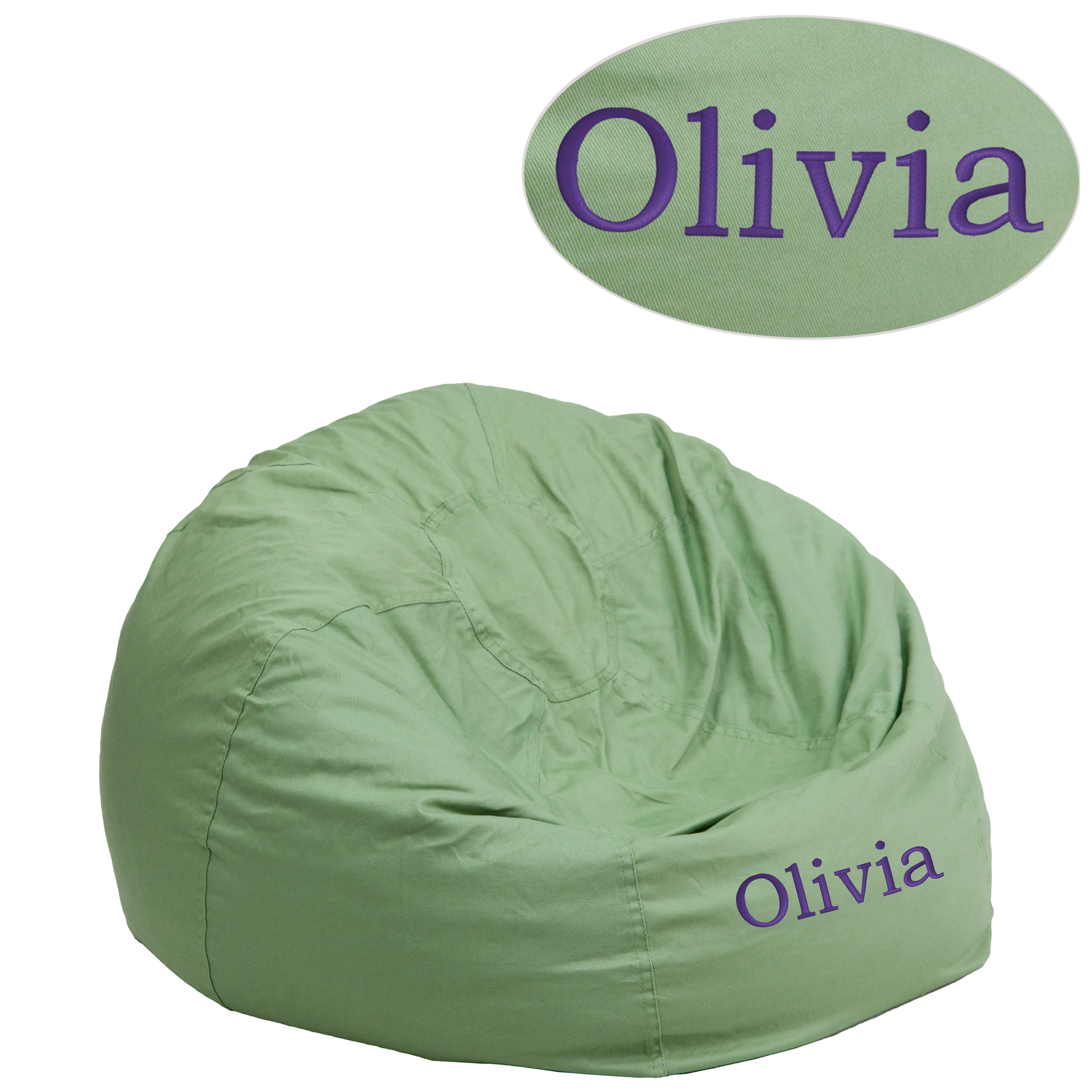 Dillon Personalized Small Solid Green Bean Bag Chair for Kids and Teens