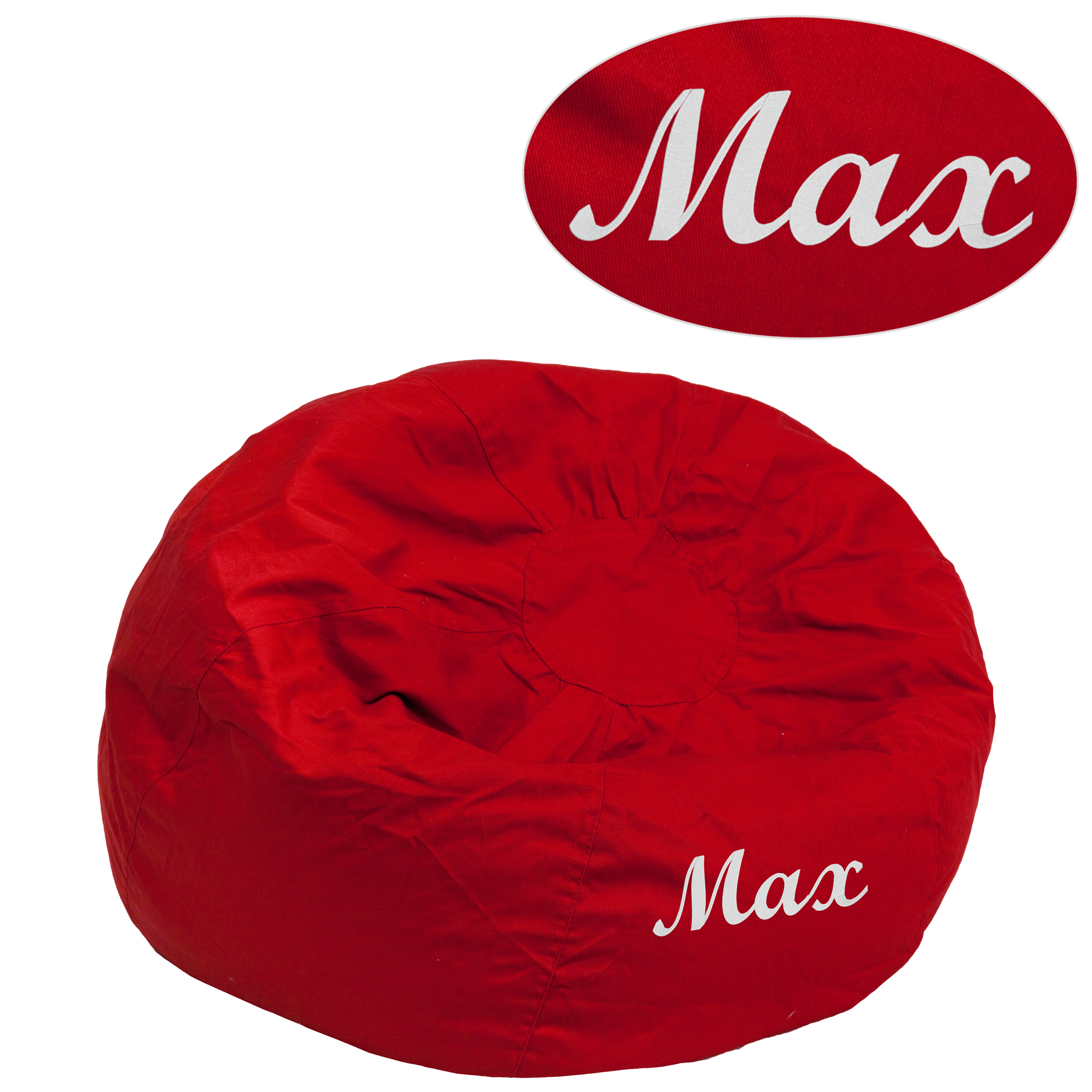 Dillon Personalized Small Solid Red Bean Bag Chair for Kids and Teens