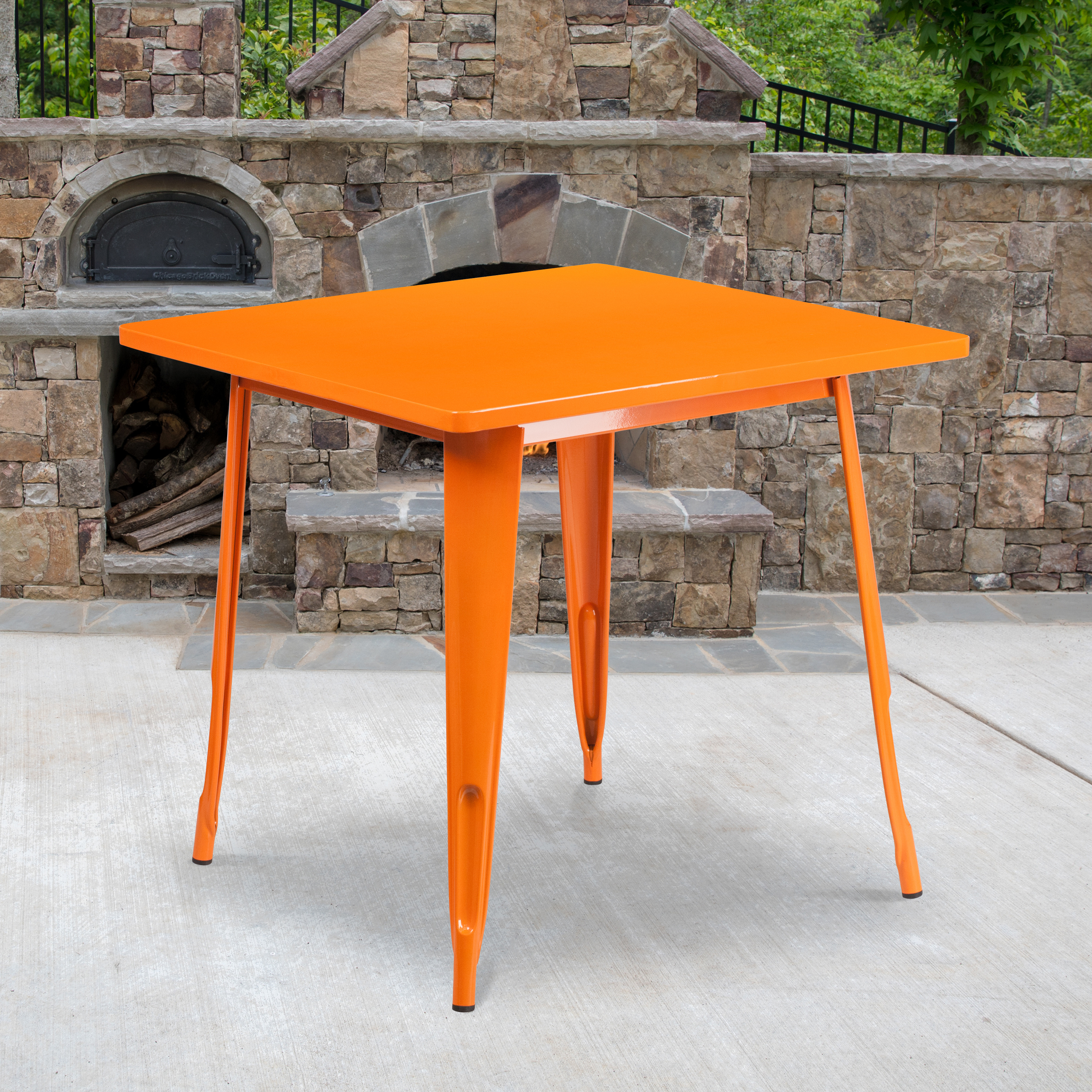 Felix Commercial Grade 31.5" Square Orange Metal Indoor-Outdoor Table