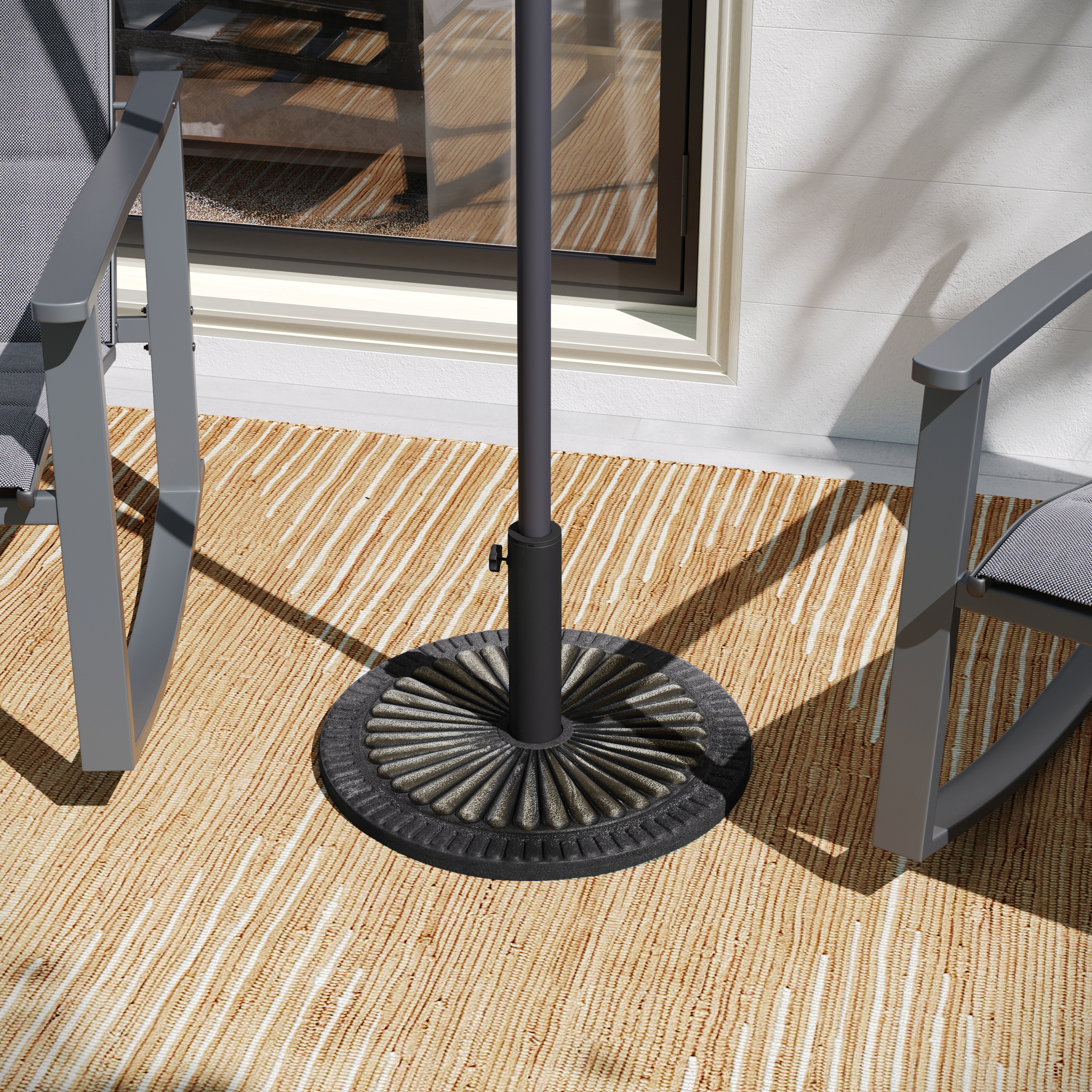 Kona Universal Bronze Cement Patio Umbrella Base with Sunburst Patterned Weatherproof Plastic Polymer Coating - 19.25" Diameter