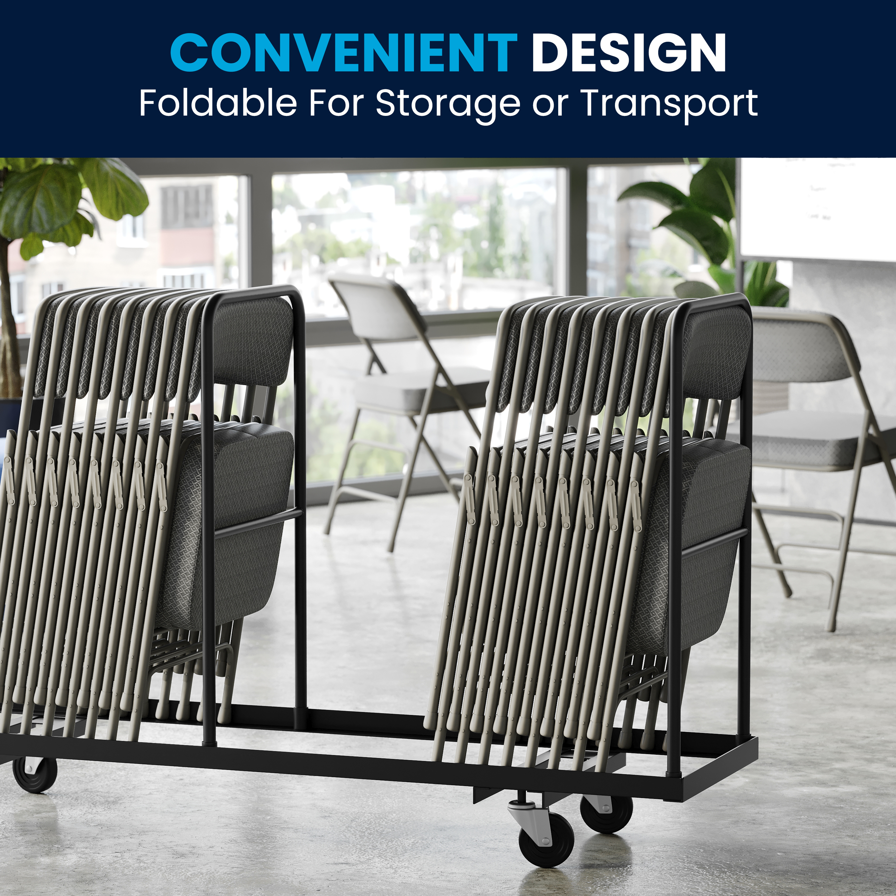 2 Pack HERCULES Series Premium Curved Triple Braced & Double Hinged Gray Fabric Metal Folding Chair