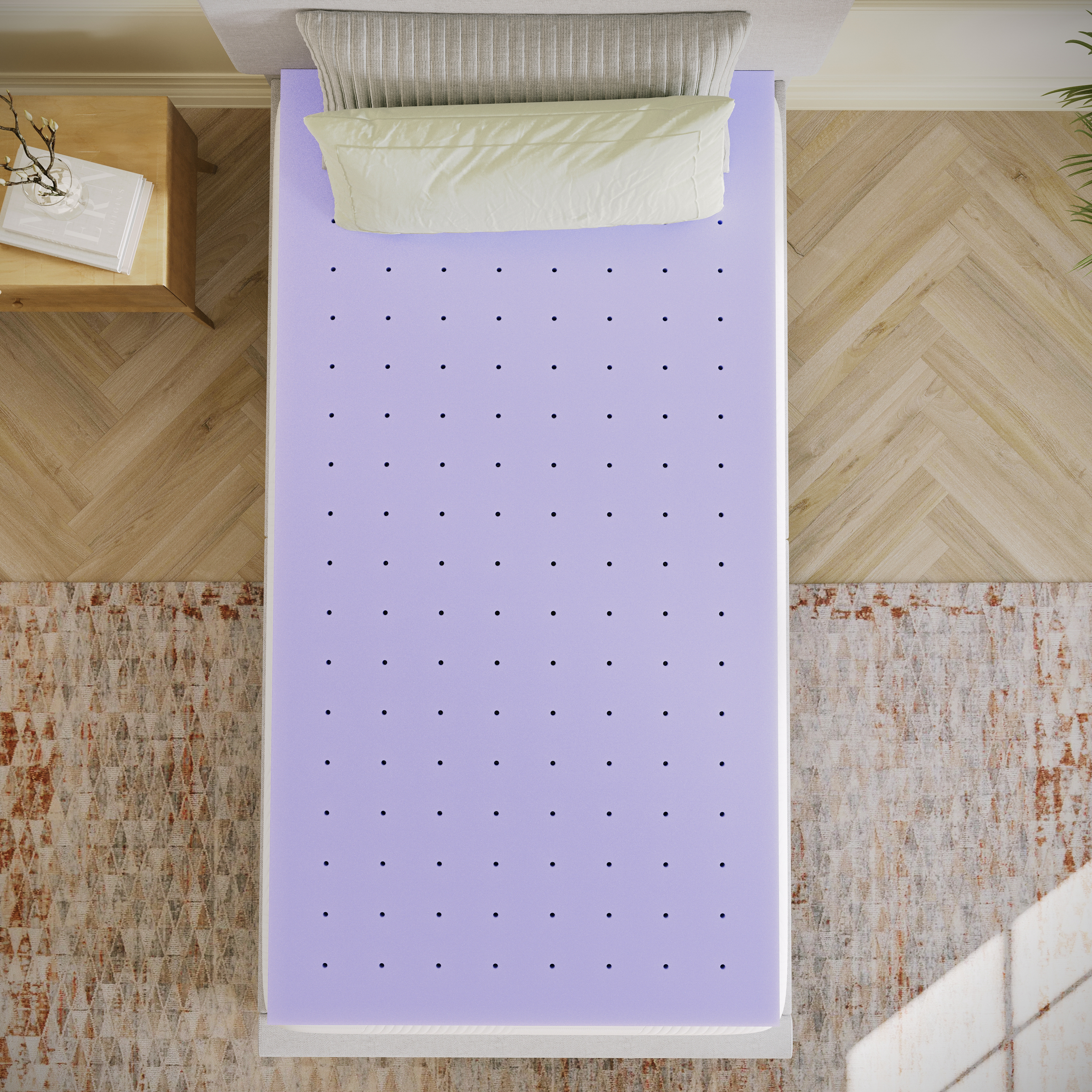 Capri Comfortable Sleep 3 Inch Lavender Infused Twin Memory Foam Mattress Topper with Ventilated Design and CertiPUR-US Certified Foam