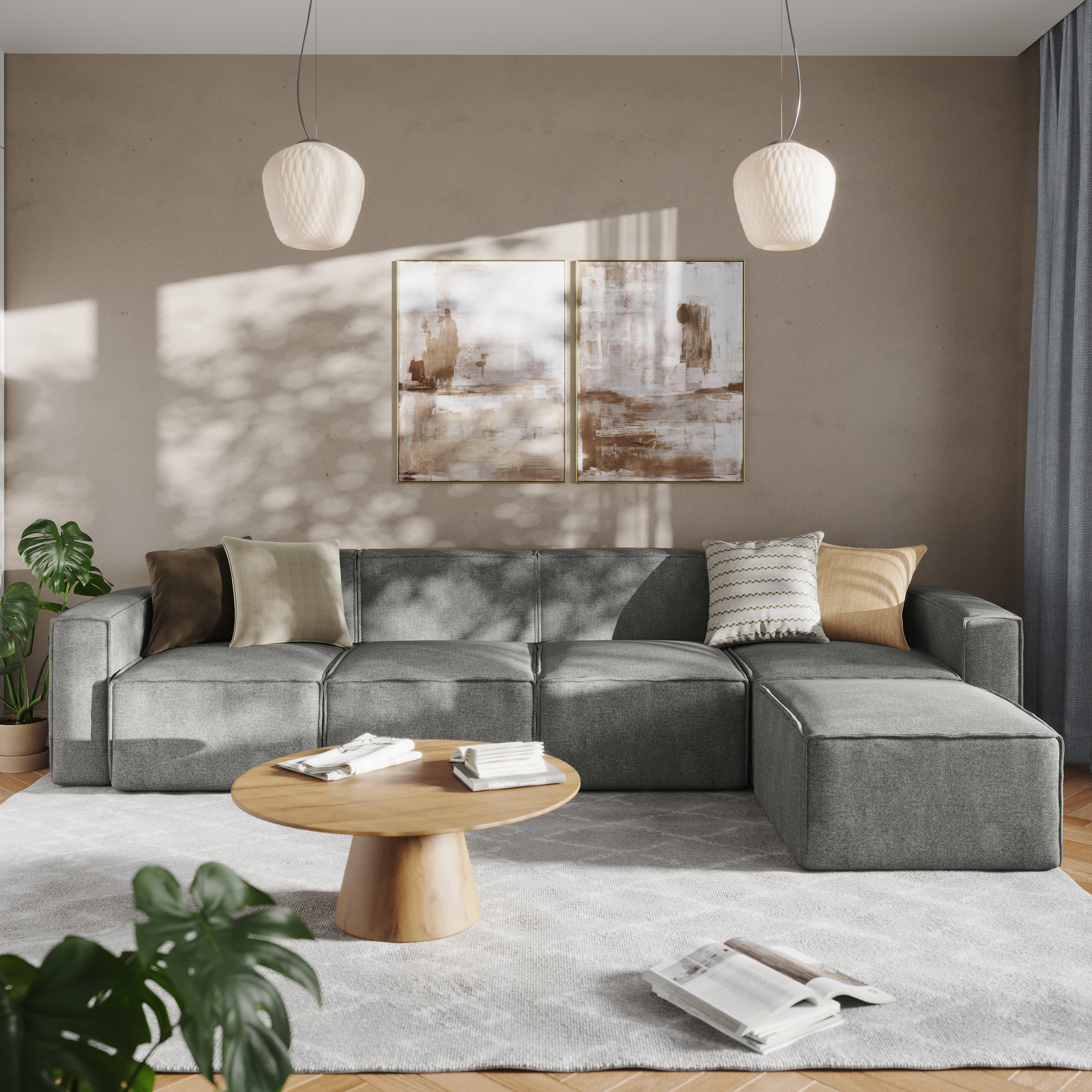 Bridgetown Luxury Modular 5 Piece Sectional Sofa, Dark Gray