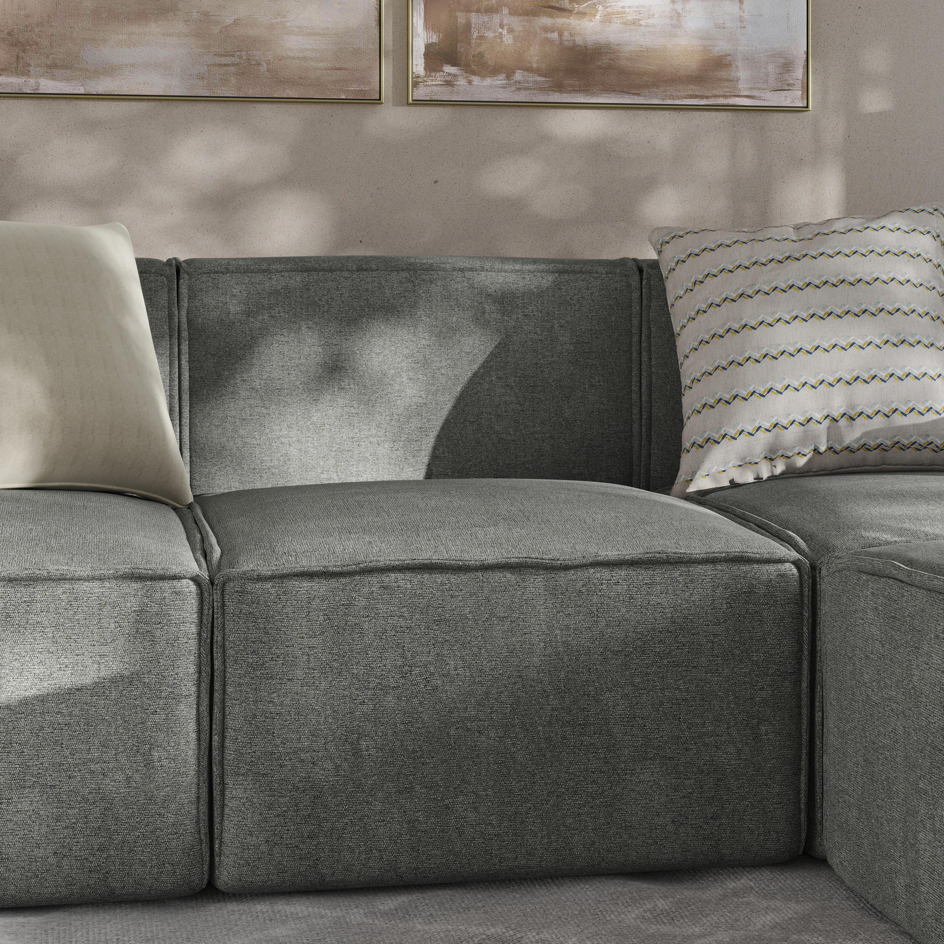 Bridgetown Luxury Modular Sectional Sofa, Armless Center Seat, Dark Gray