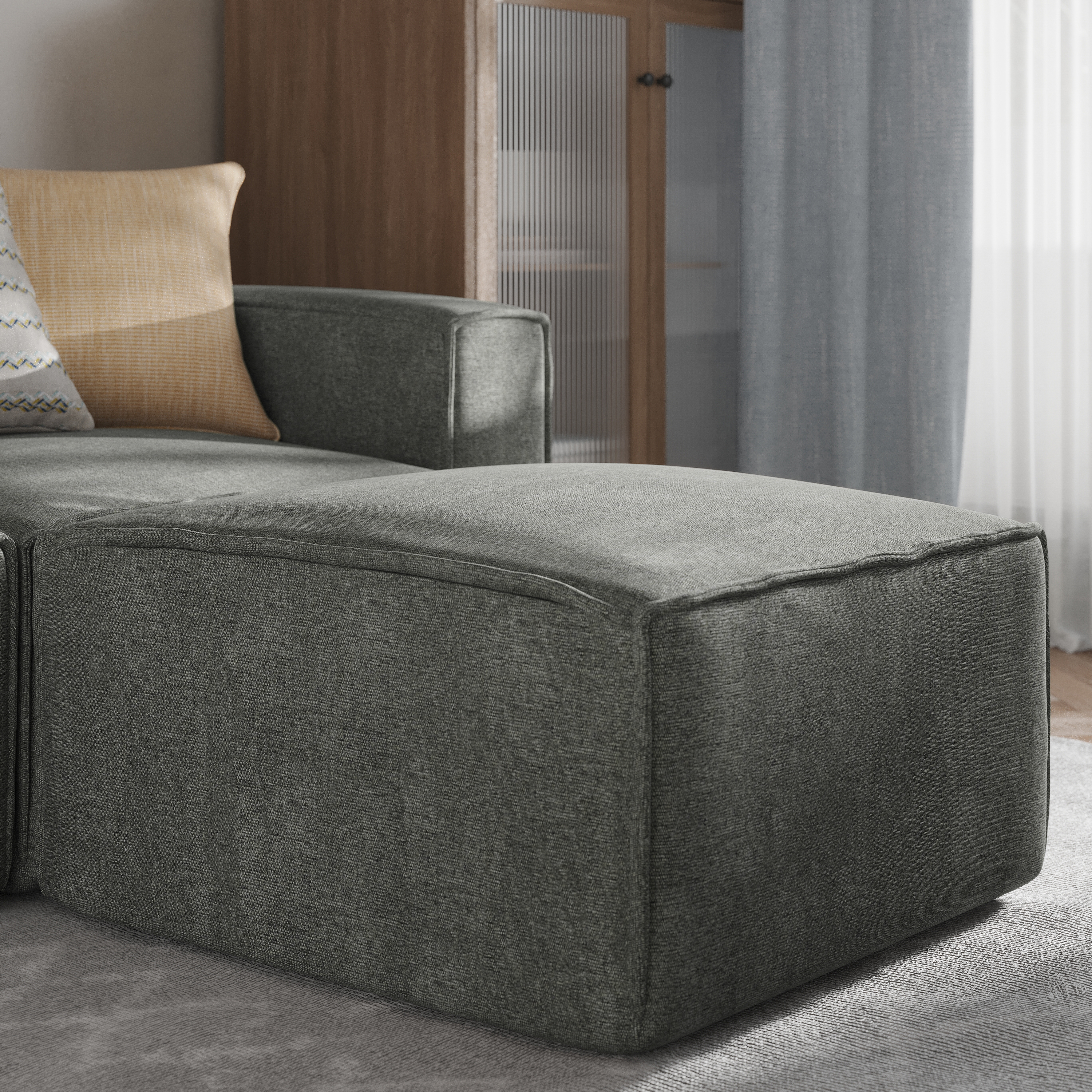 Bridgetown Luxury Modular Sectional Sofa, Ottoman Seat, Dark Gray