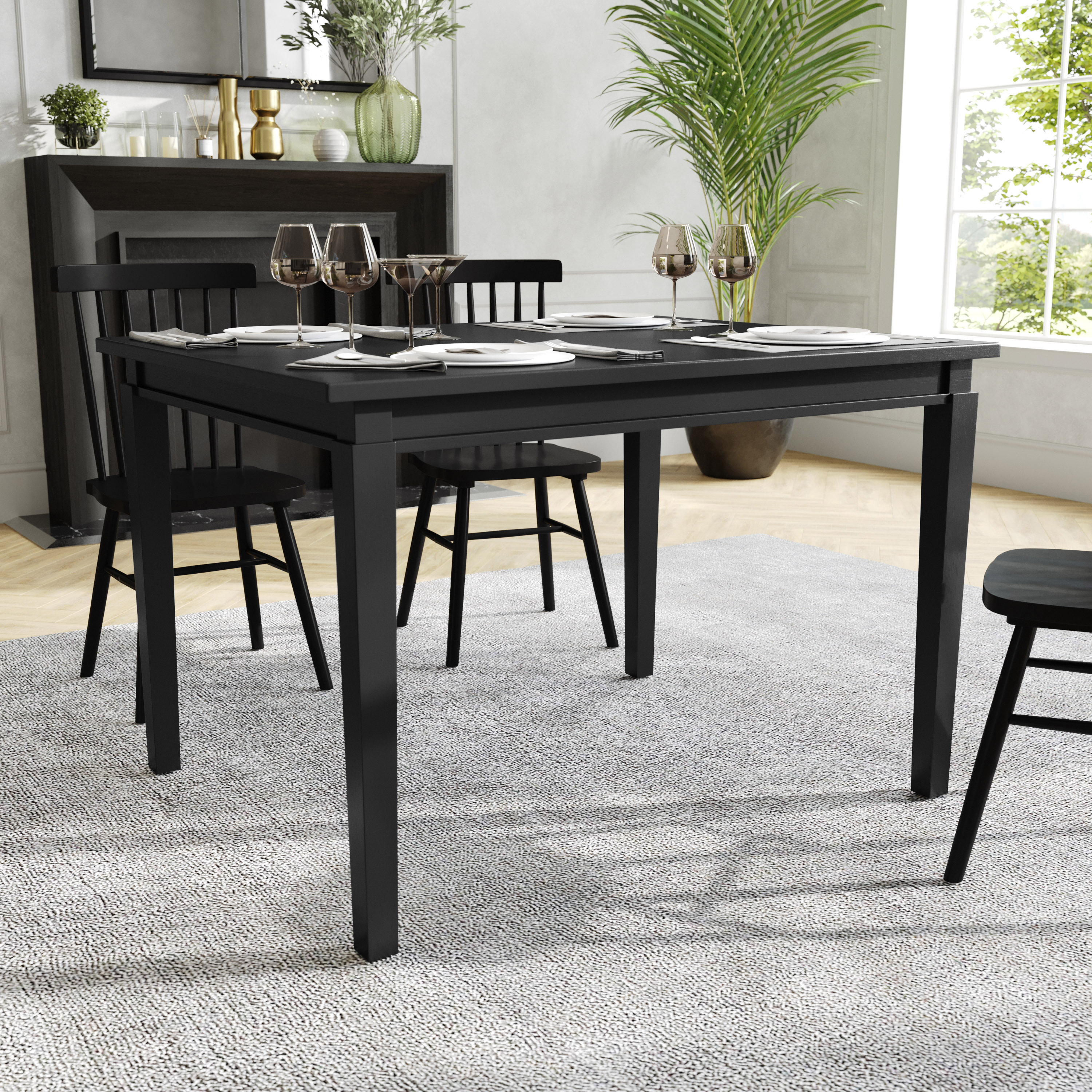 Henry 47" Solid Wood Dining Table, Commercial Grade Heavy Duty Rectangle Wood Table for 4, Black Matte Finish