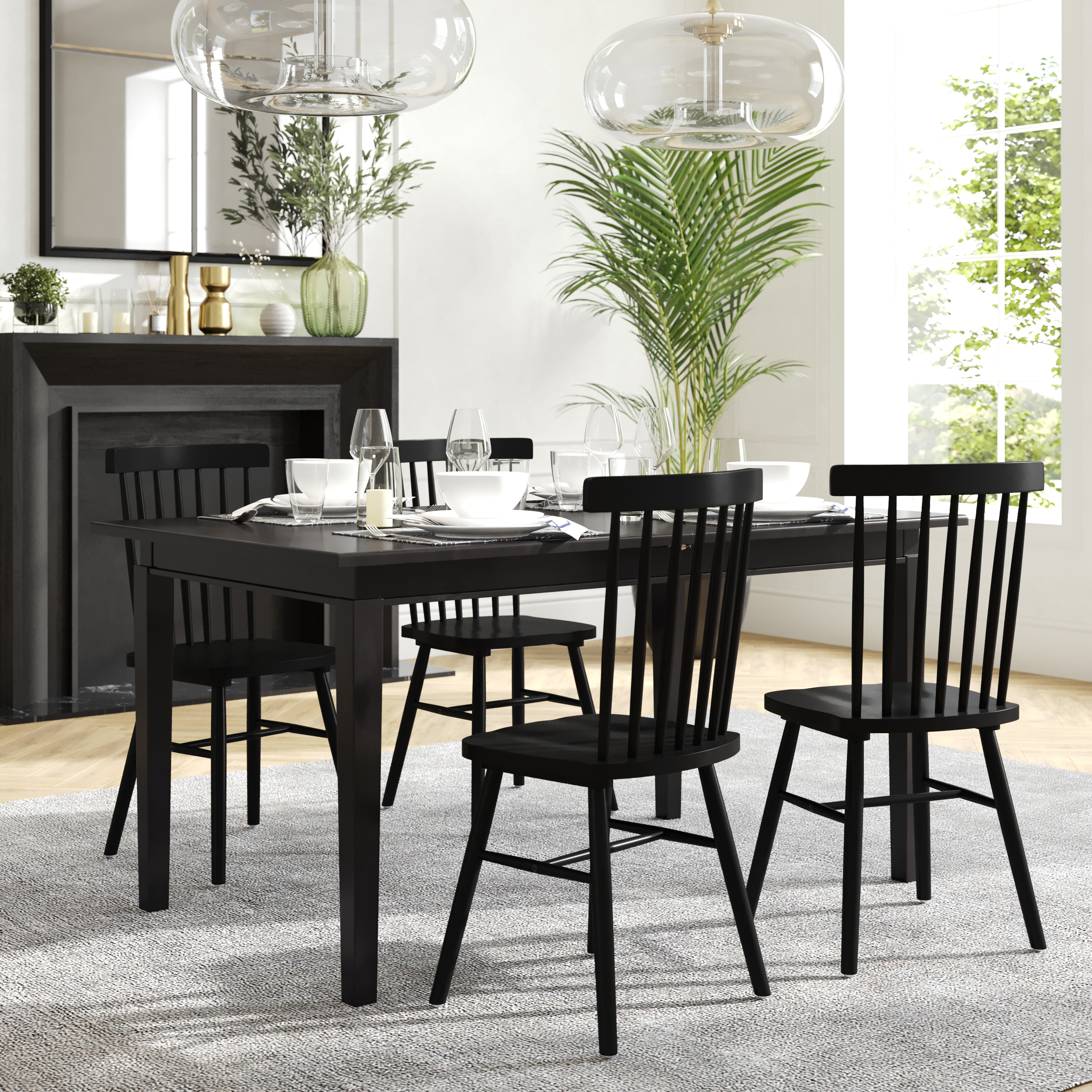 Henry 72" Commercial Grade Solid Wood Rectangular Dining Table with Hideaway 12 Inch Extension Panel and Seating for 6-8 Adults in Matte Black