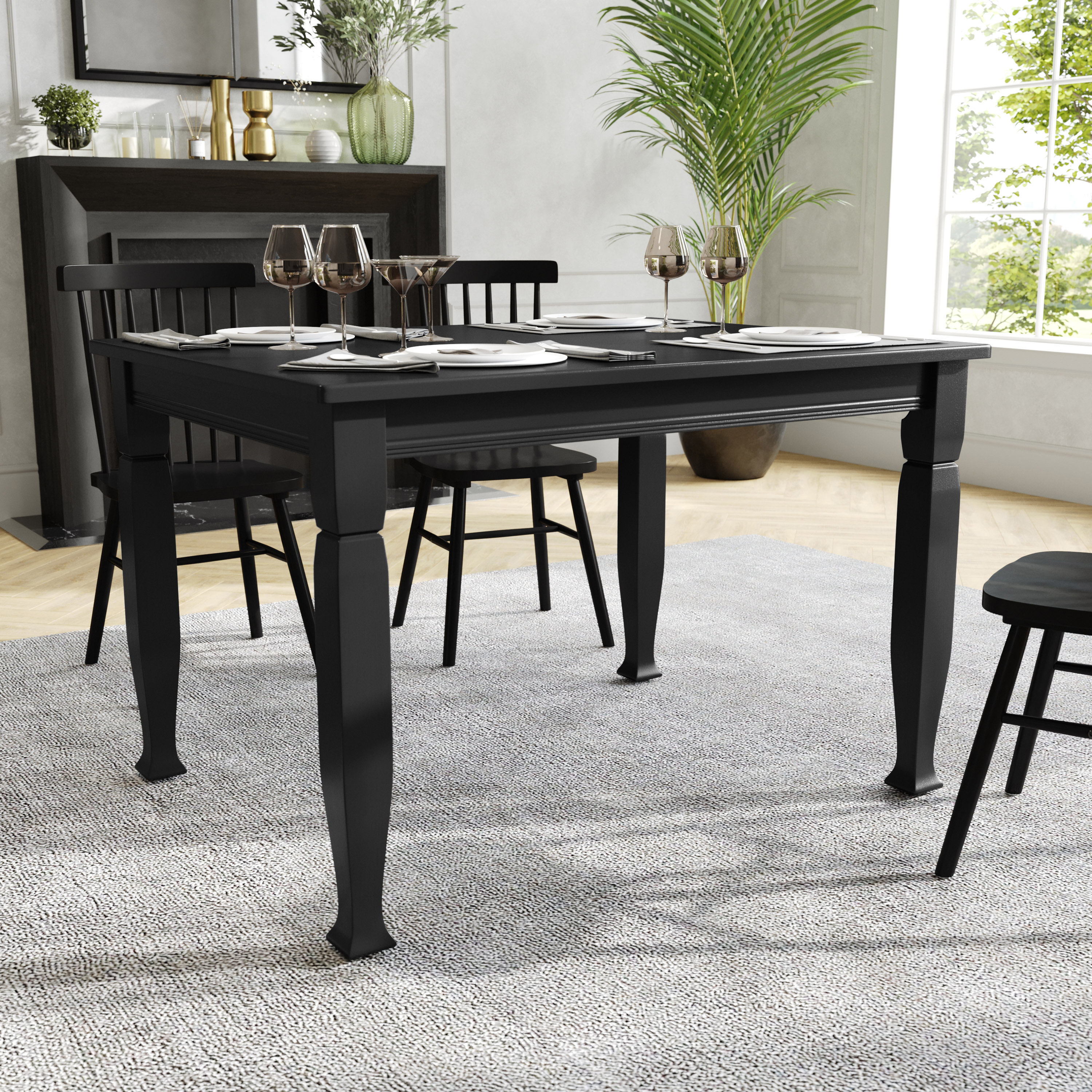 Grace 47" Solid Wood Dining Table with Turned Wooden Legs, Commercial Grade Heavy Duty Rectangle Wood Table for 4, Black Finish
