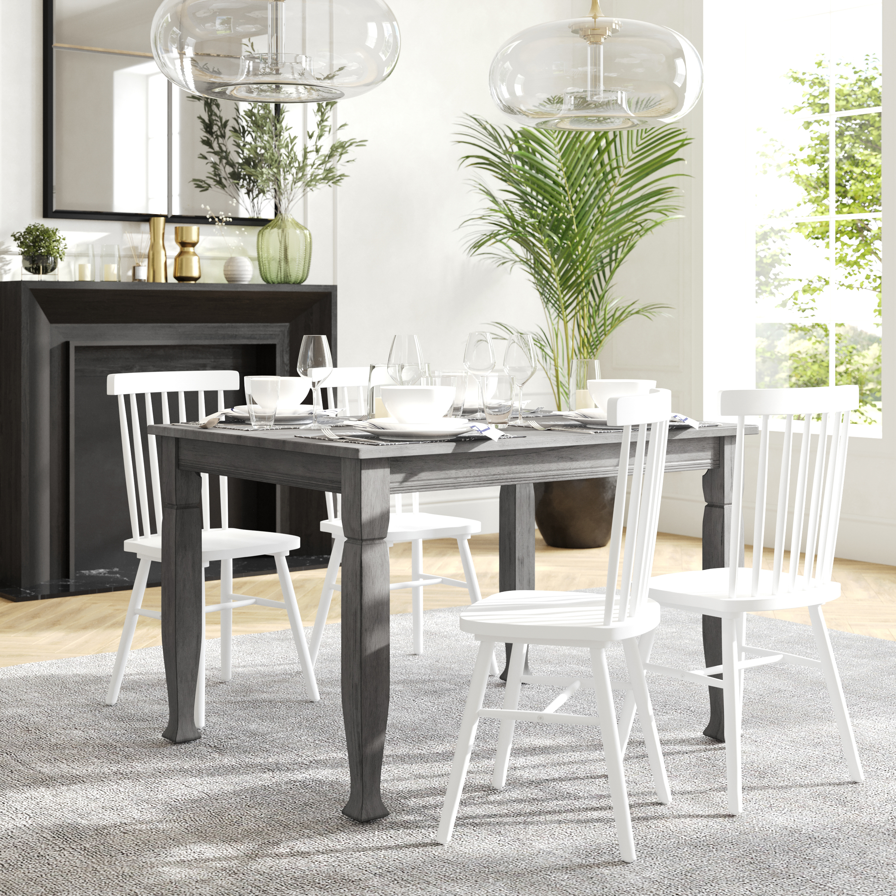 Grace 47" Solid Wood Dining Table with Turned Wooden Legs, Commercial Grade Heavy Duty Rectangle Wood Table for 4, Antique Gray Finish