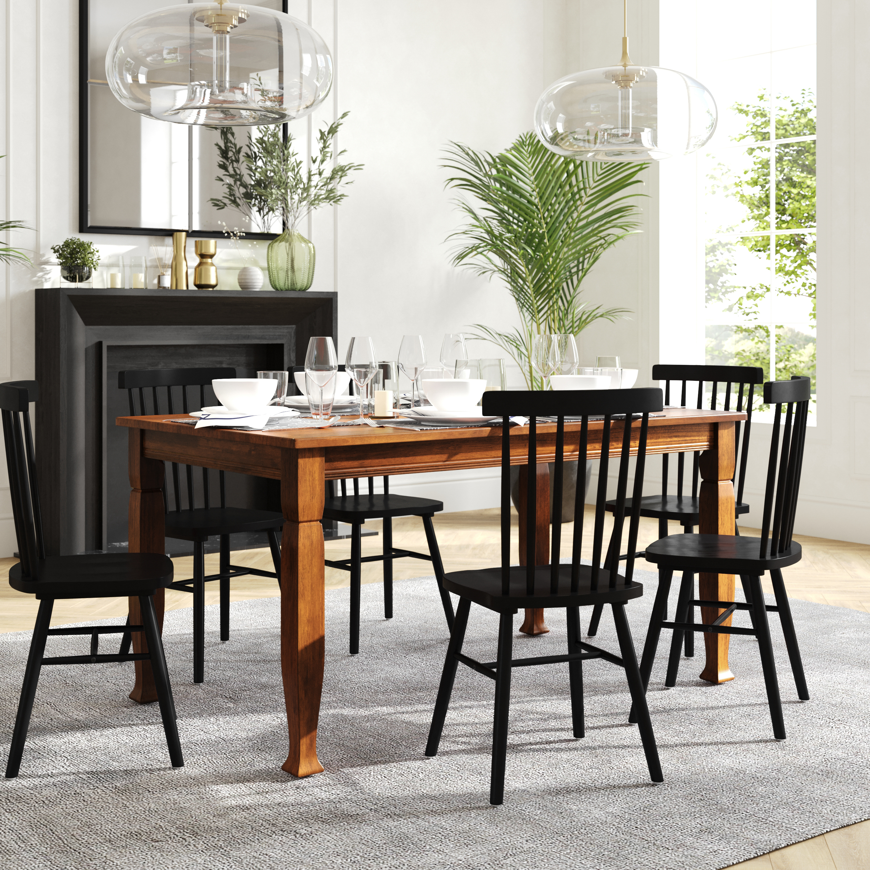 Grace 60" Solid Wood Dining Table with Turned Wooden Legs, Commercial Grade Heavy Duty Rectangle Wood Table for 6, Walnut Matte Finish