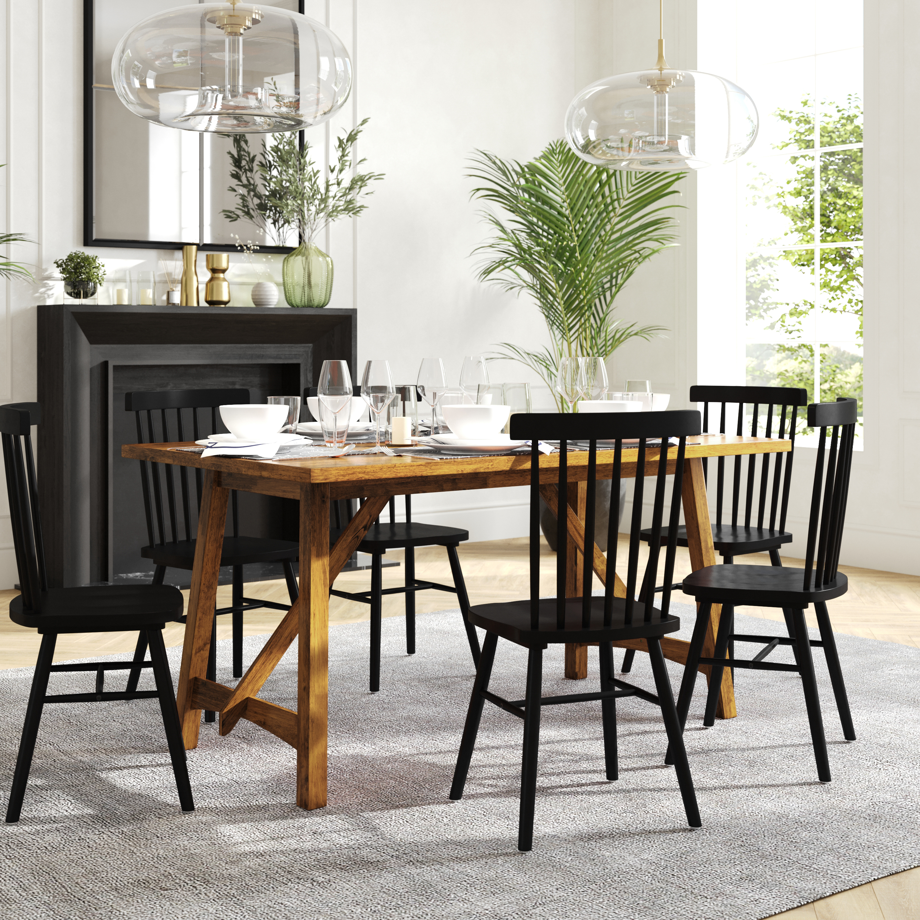 Everly 60" Solid Wood Trestle Base Dining Table, Farmhouse Style Commercial Grade Table with Seating for 6, Light Cappuccino Finish