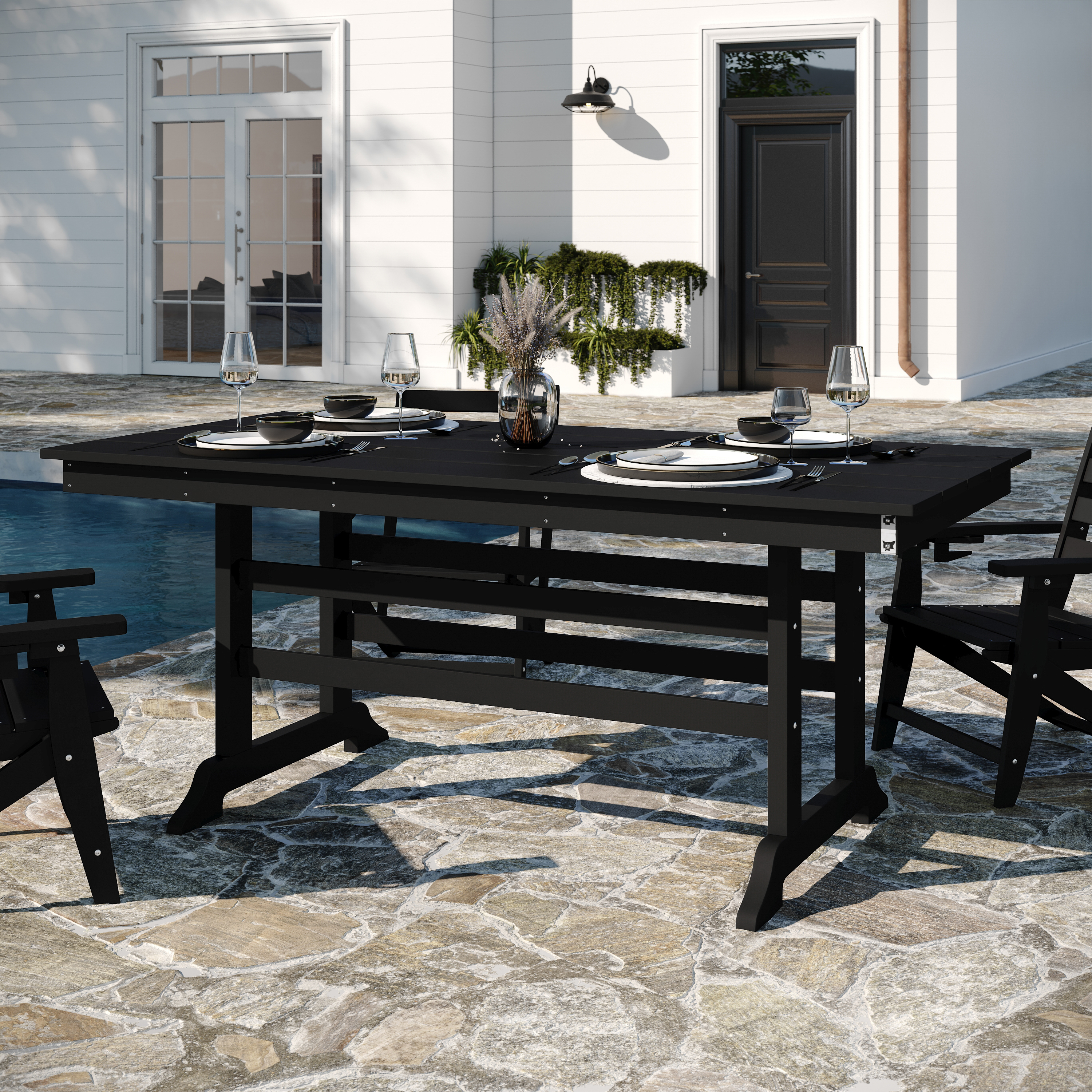 Abraham Commercial Grade Indoor/Outdoor 72" Rectangle Recycled HDPE Adirondack Dining Table for 6 in Black