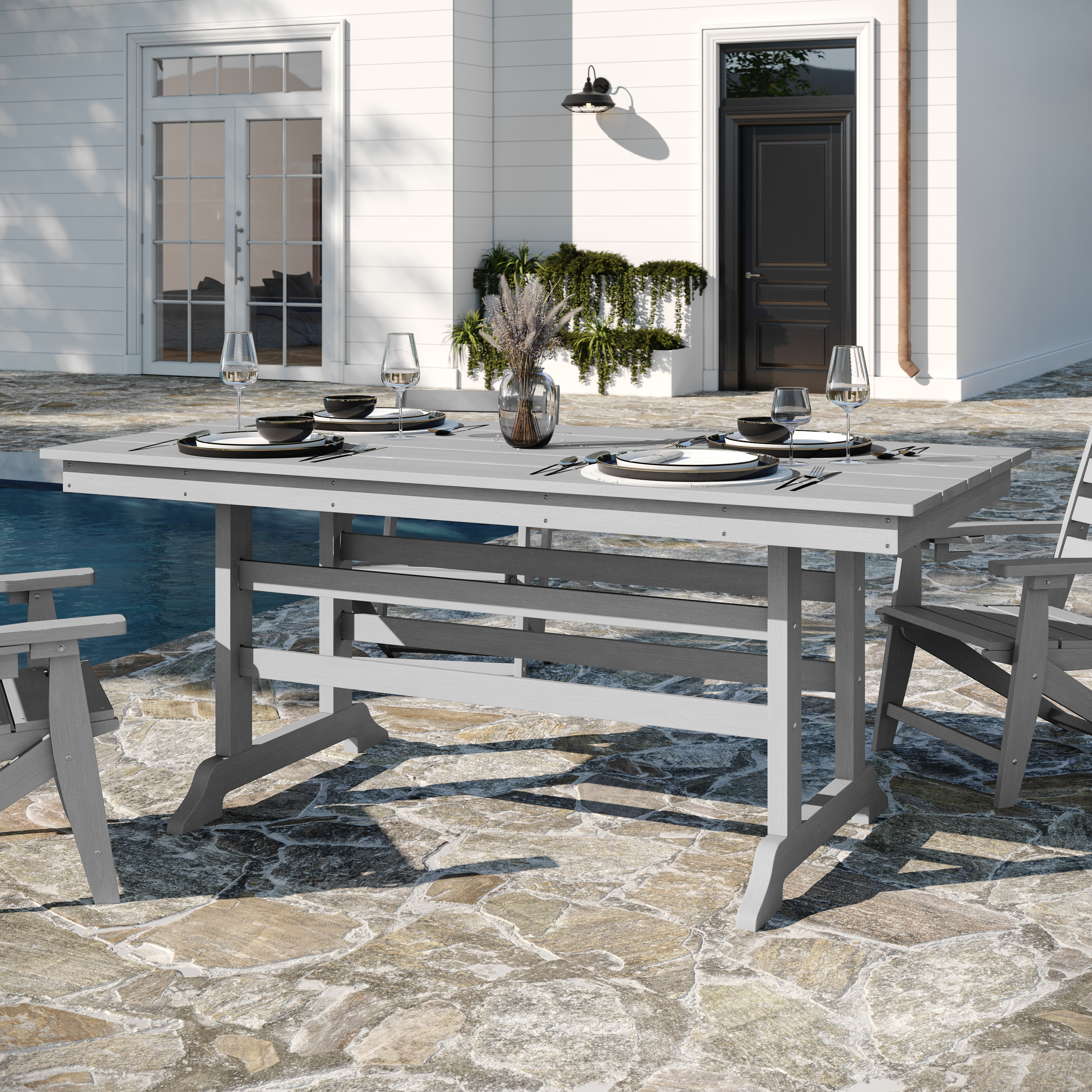 Abraham Commercial Grade Indoor/Outdoor 72" Rectangle Recycled HDPE Adirondack Dining Table for 6 in Gray