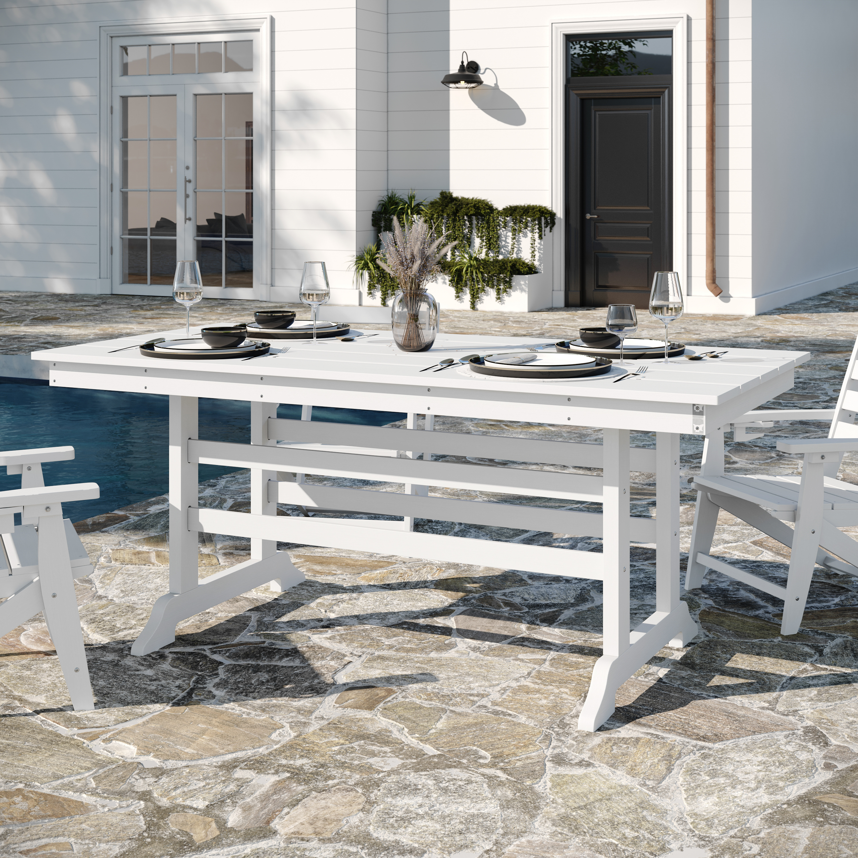 Abraham Commercial Grade Indoor/Outdoor 72" Rectangle Recycled HDPE Adirondack Dining Table for 6 in White