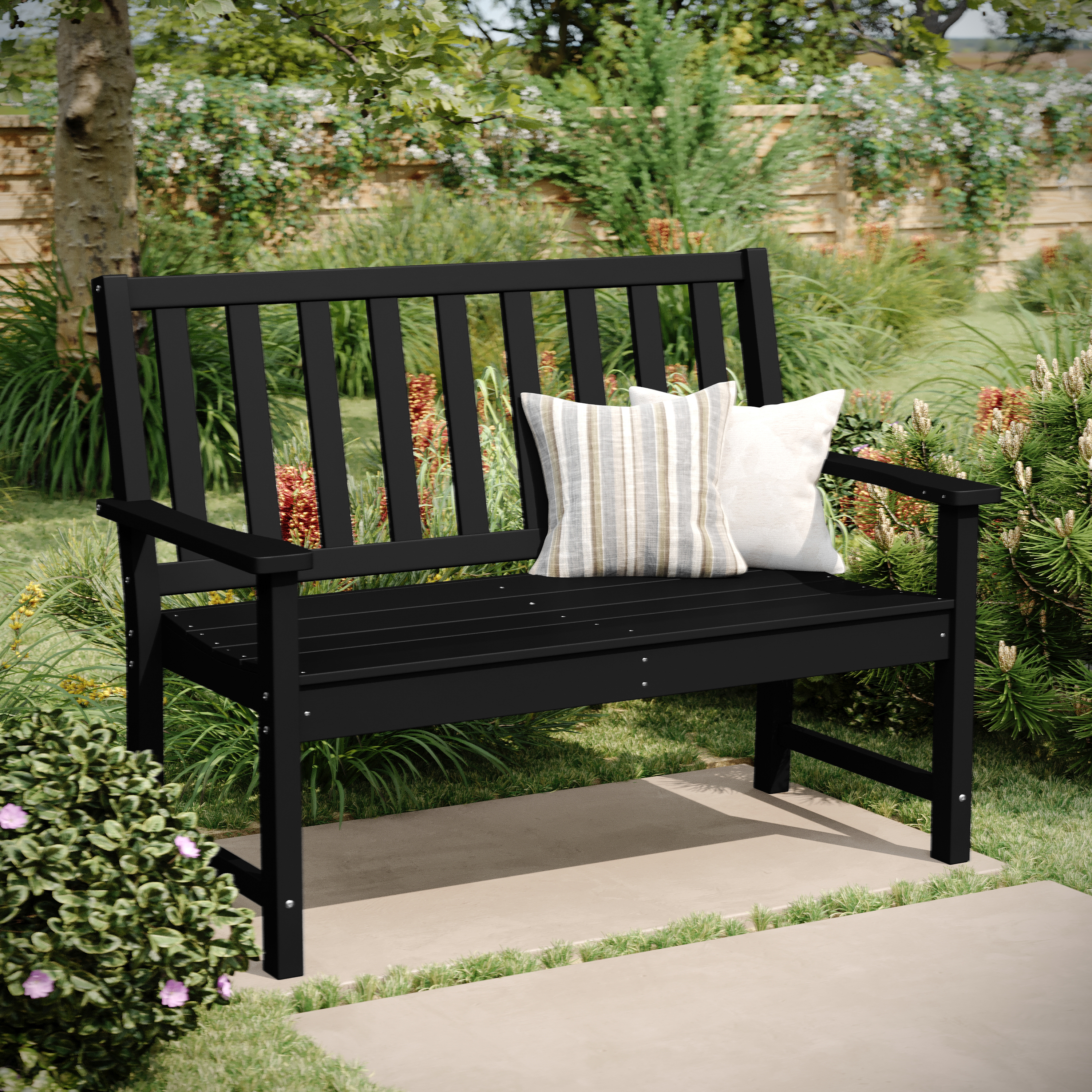 Ellsworth Commercial Grade 50" All Weather Indoor/Outdoor Recycled HDPE Bench with Contoured Seat in Black