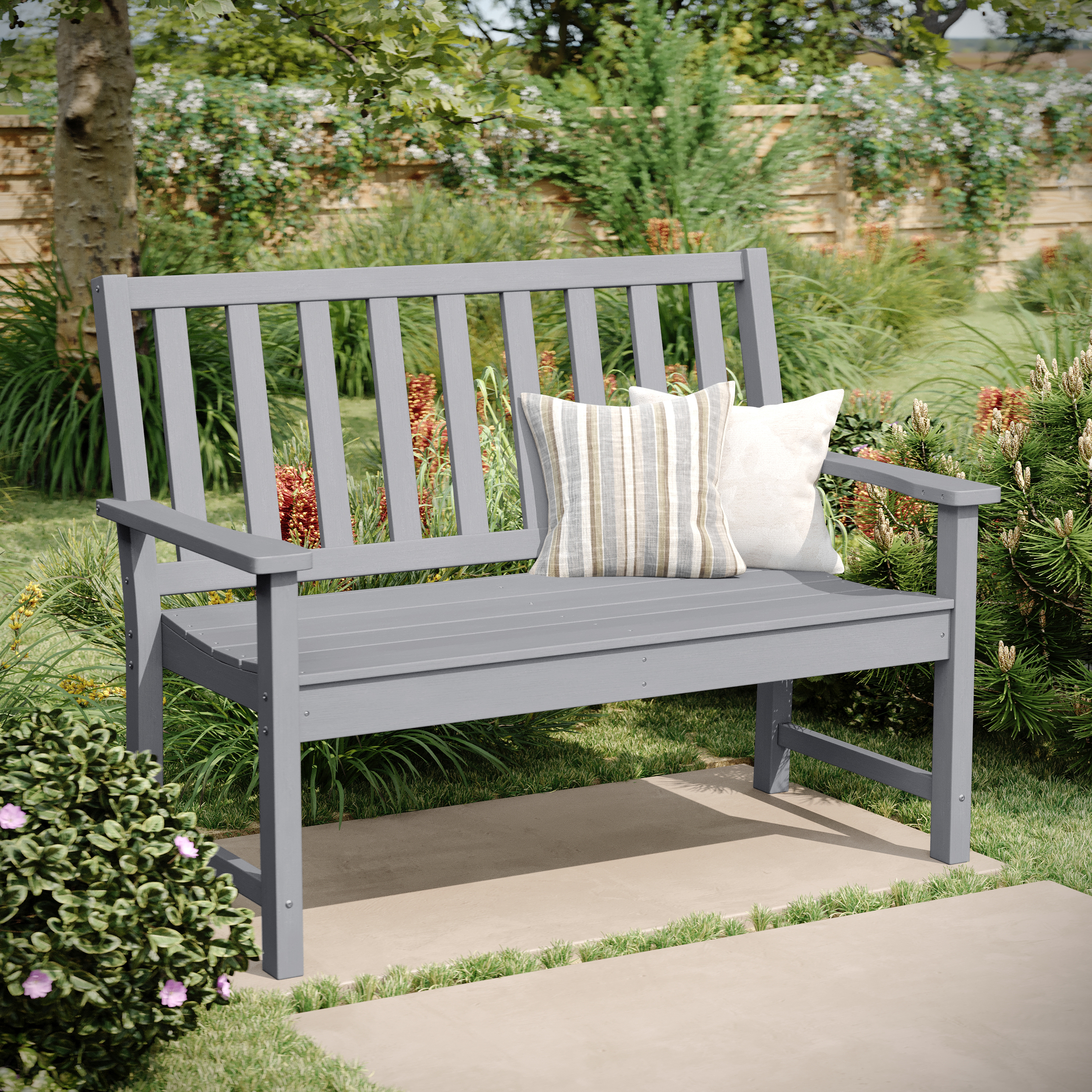 Ellsworth Commercial Grade 50" All Weather Indoor/Outdoor Recycled HDPE Bench with Contoured Seat in Gray