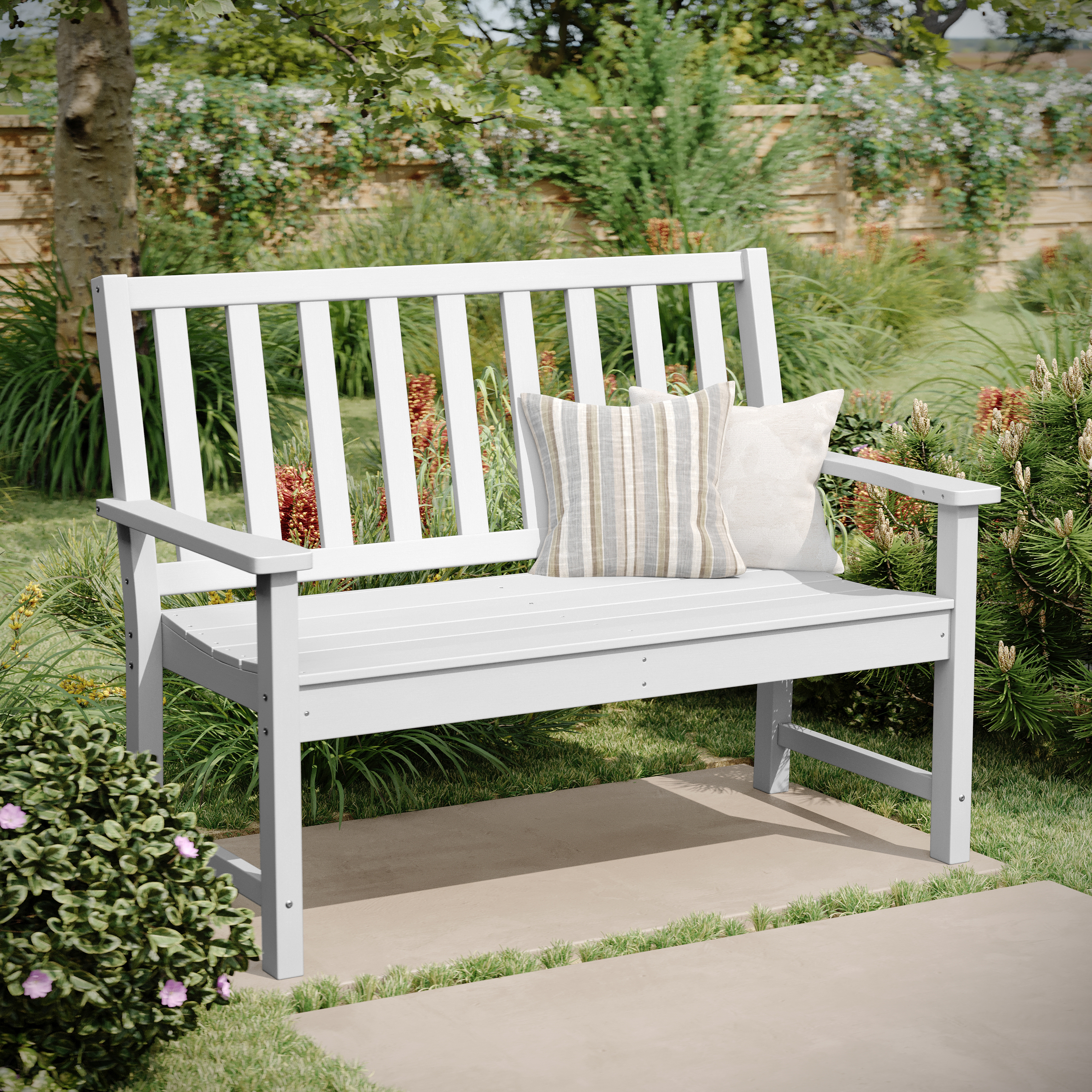 Ellsworth Commercial Grade 50" All Weather Indoor/Outdoor Recycled HDPE Bench with Contoured Seat in White