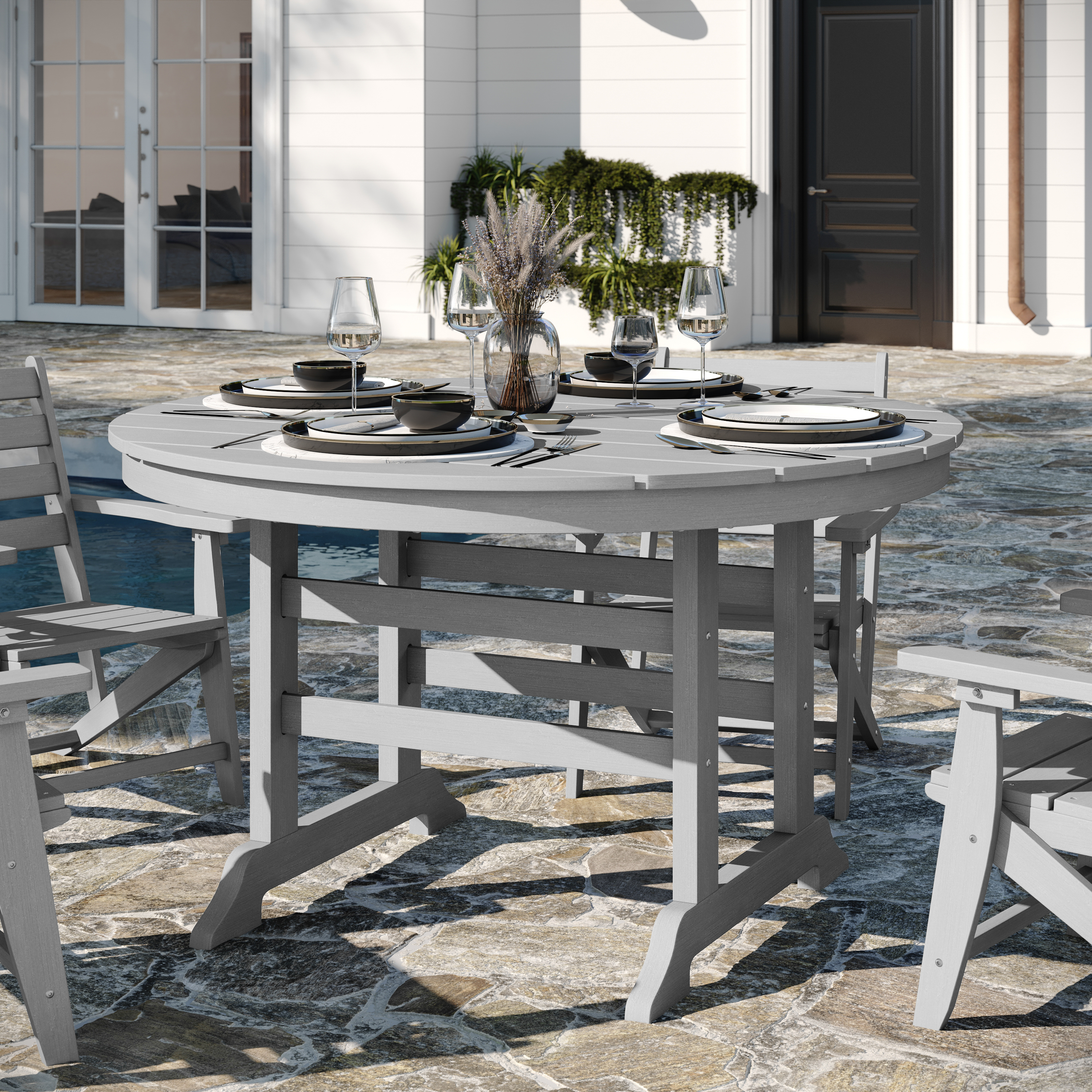 Colonel Commercial Grade Indoor/Outdoor 48" Round Recycled HDPE Adirondack Dining Table for 4 in Gray