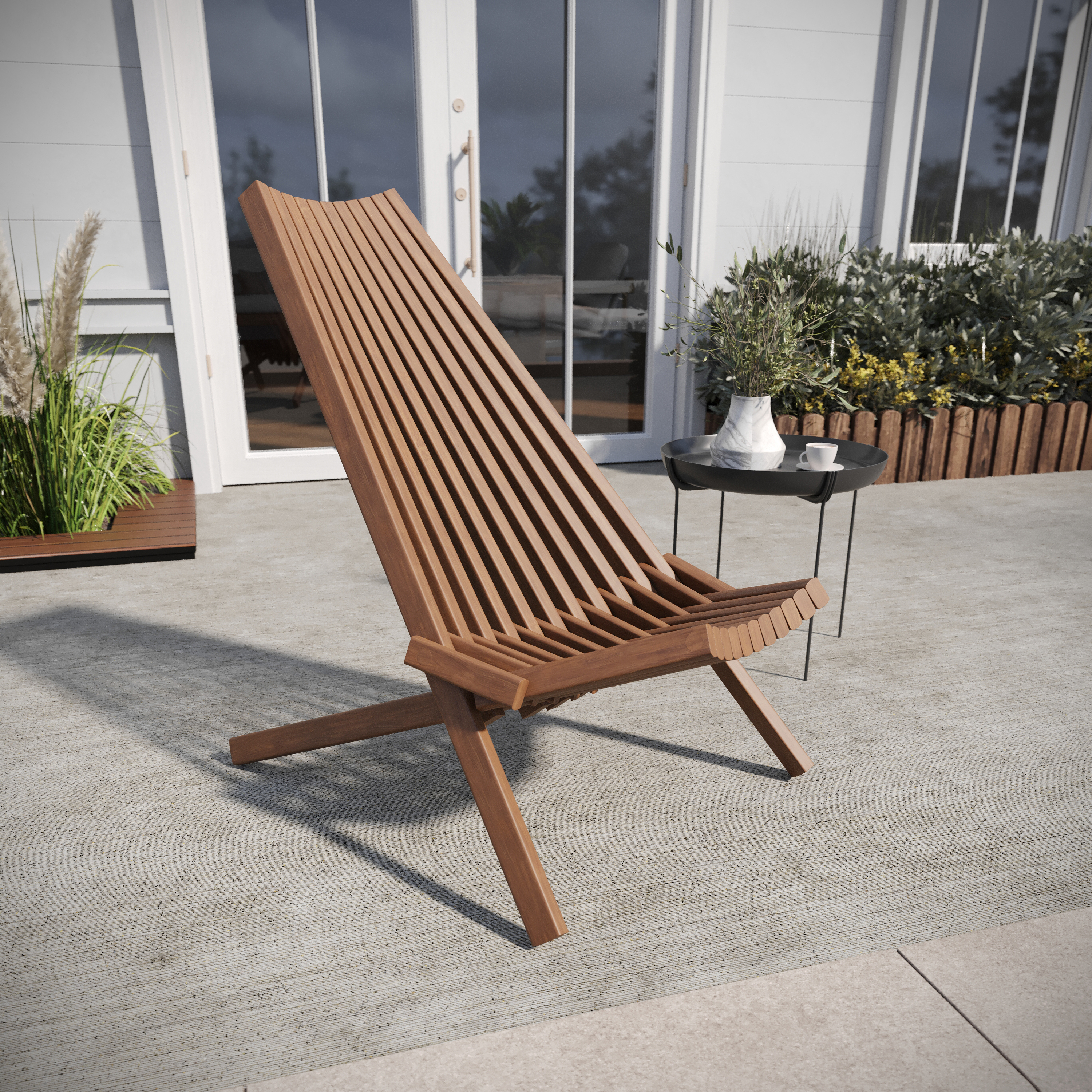 Delia Commercial Grade Indoor/Outdoor Folding Acacia Wood Chair, Low Profile Lounge for Patio, Porch, Garden, Brown
