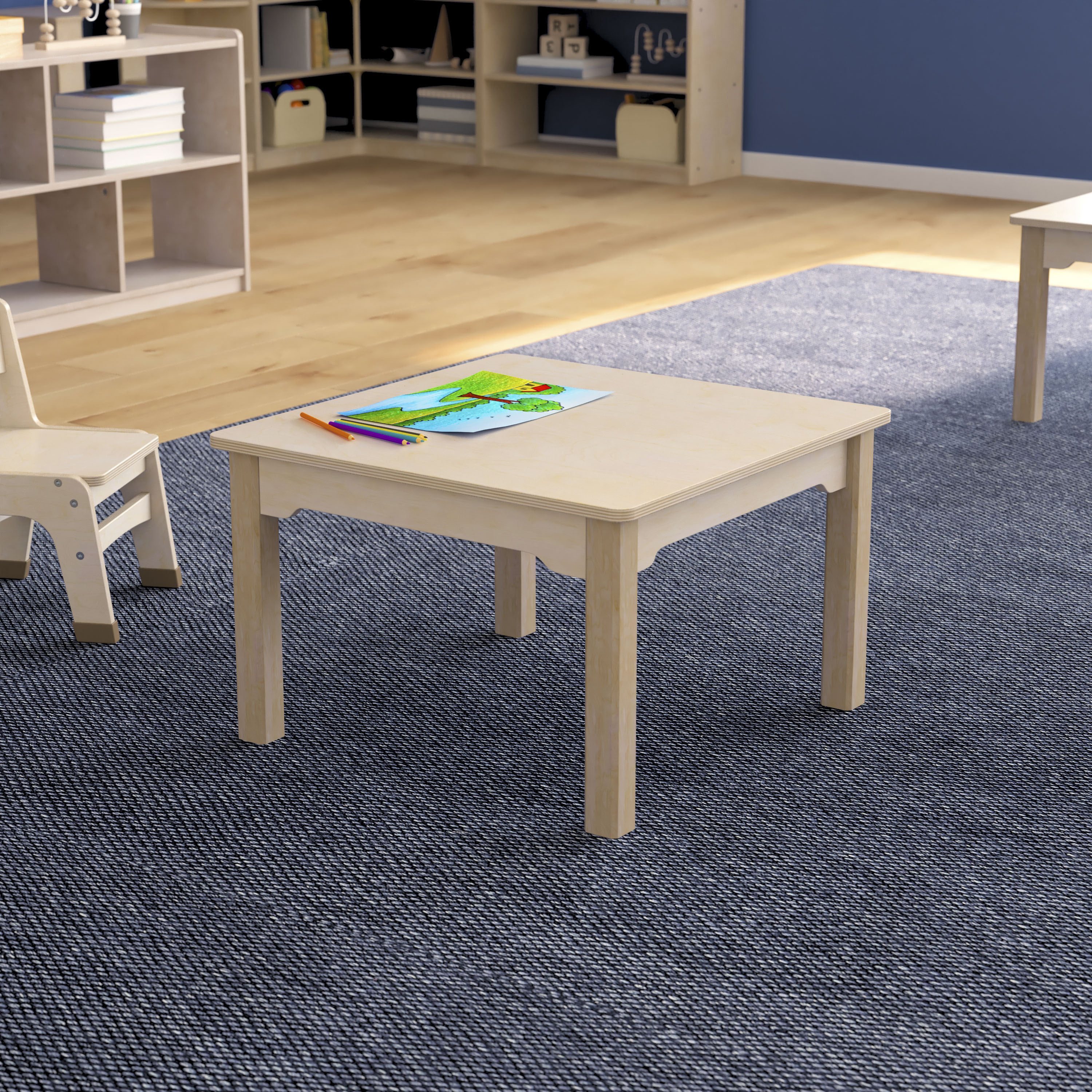 Bright Beginnings Commercial Grade Wooden Square Preschool Classroom Activity Table, (23.5"W x 14.5"H), Beech