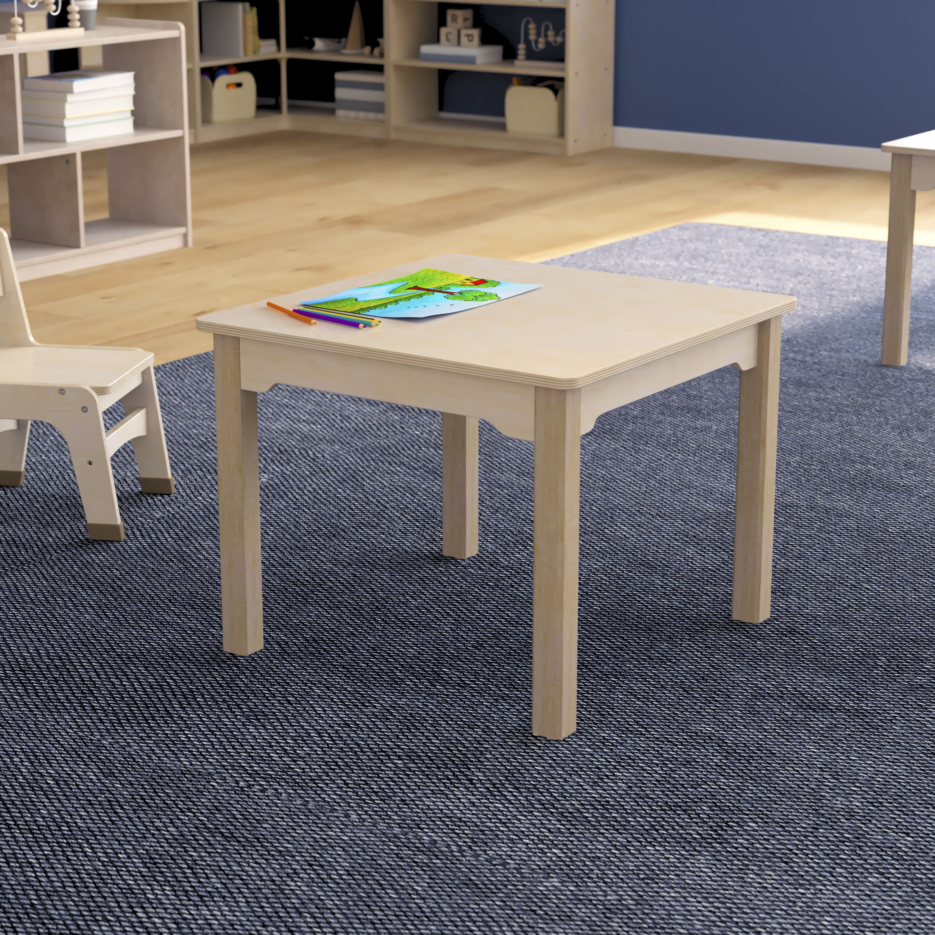 Bright Beginnings Commercial Grade Wooden Square Preschool Classroom Activity Table, (23.5"W x 18"H), Beech